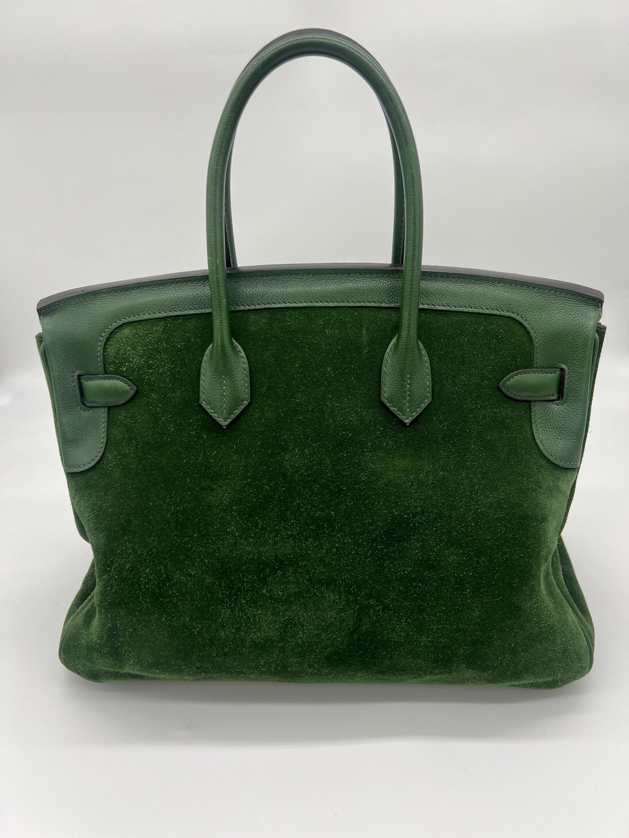 HMS Birkin 35 Suede / Togo Green Gold Hardware