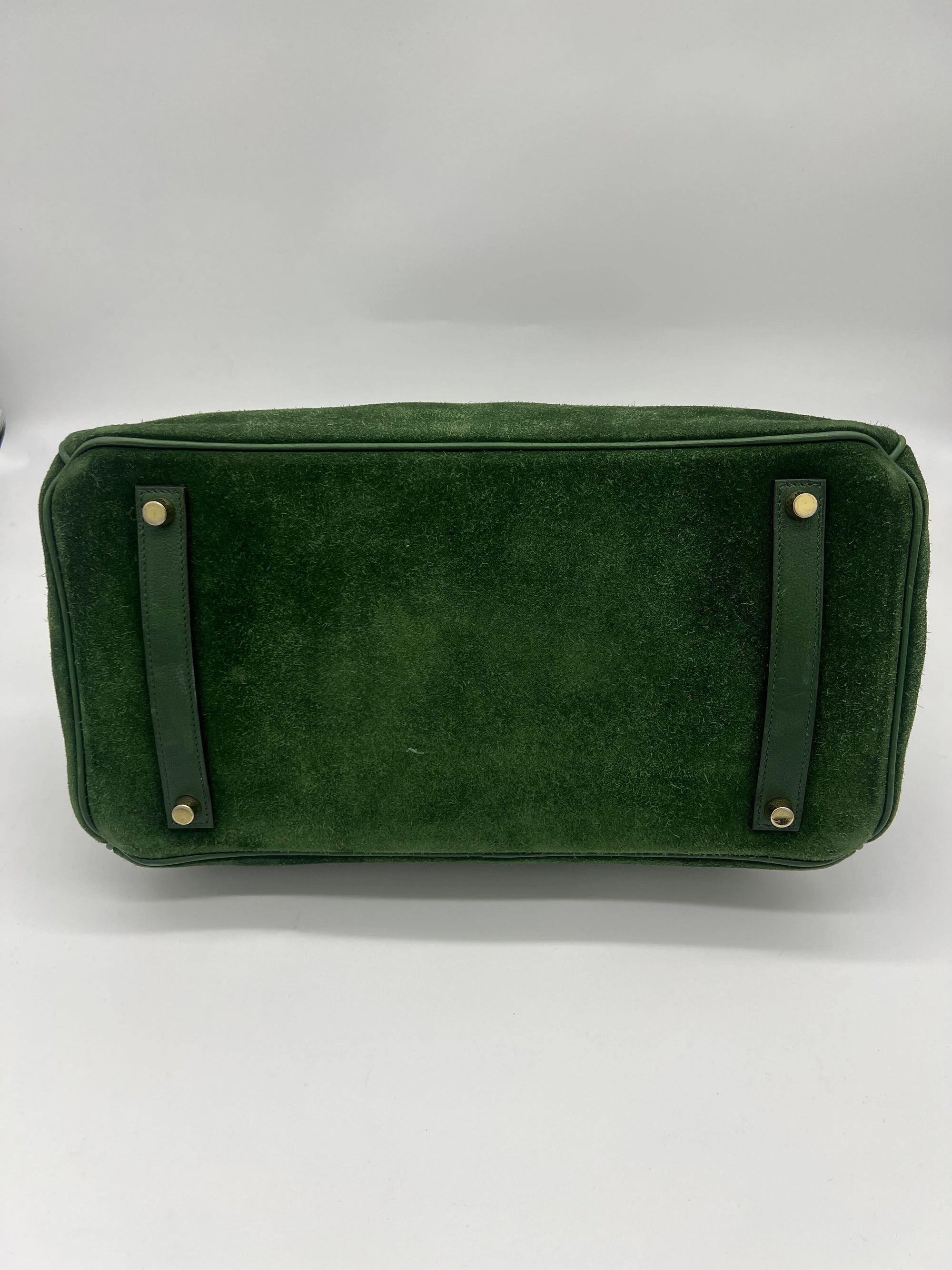 HMS Birkin 35 Suede / Togo Green Gold Hardware