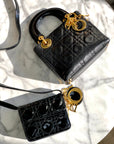 Christian D1OR Cannage Lady D1OR Patent leather Crossbody Small Shoulder bag Black 8xicb6