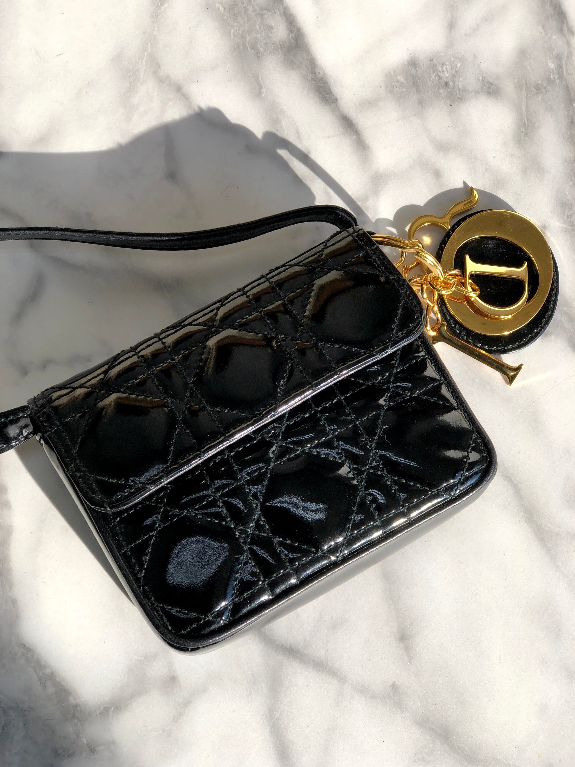 Christian D1OR Cannage Lady D1OR Patent leather Crossbody Small Shoulder bag Black 8xicb6