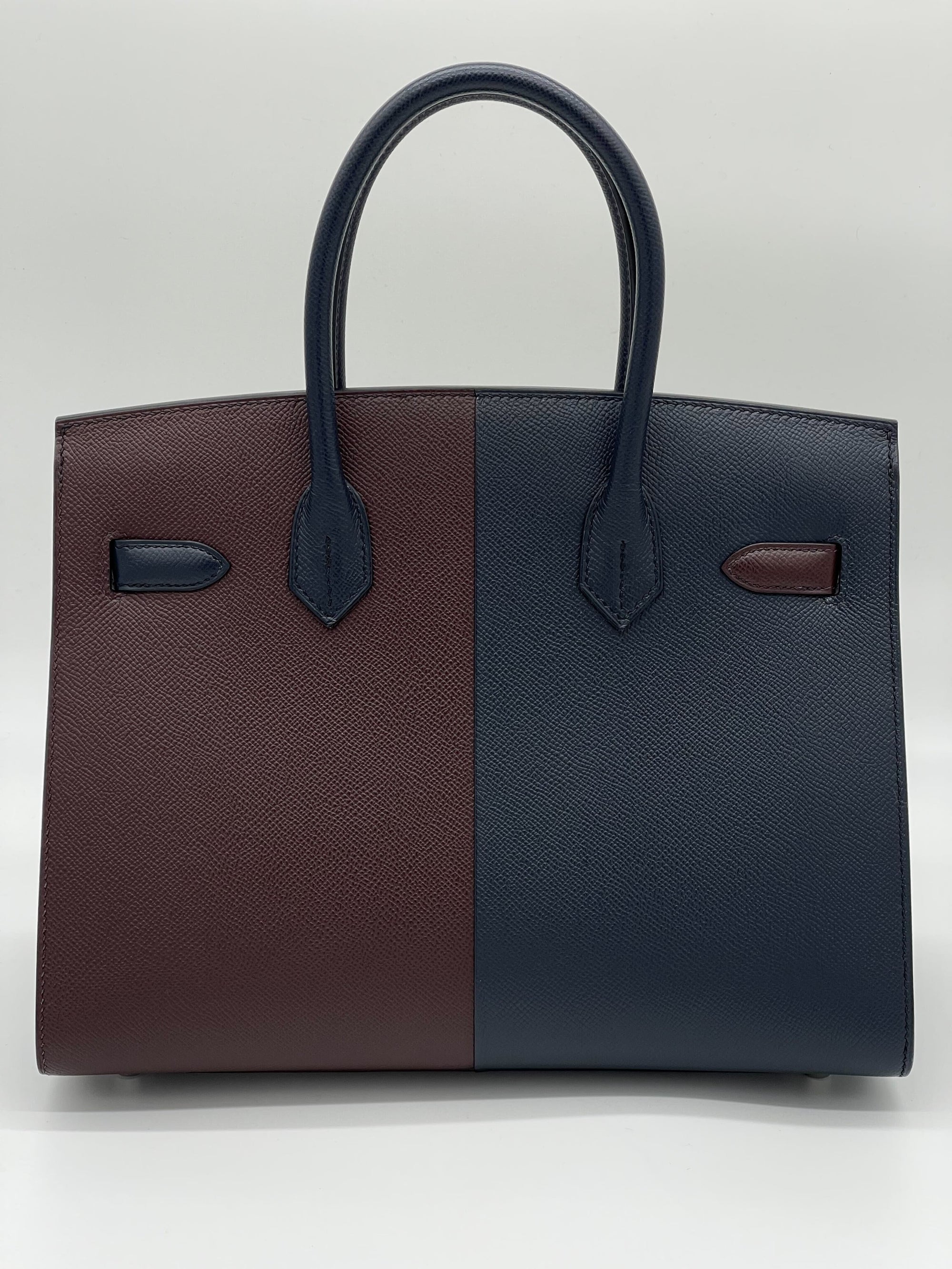 HMS Birkin 30 Casaque Rouge Sellier / Bleu Indigo / Rose Texas Epsom