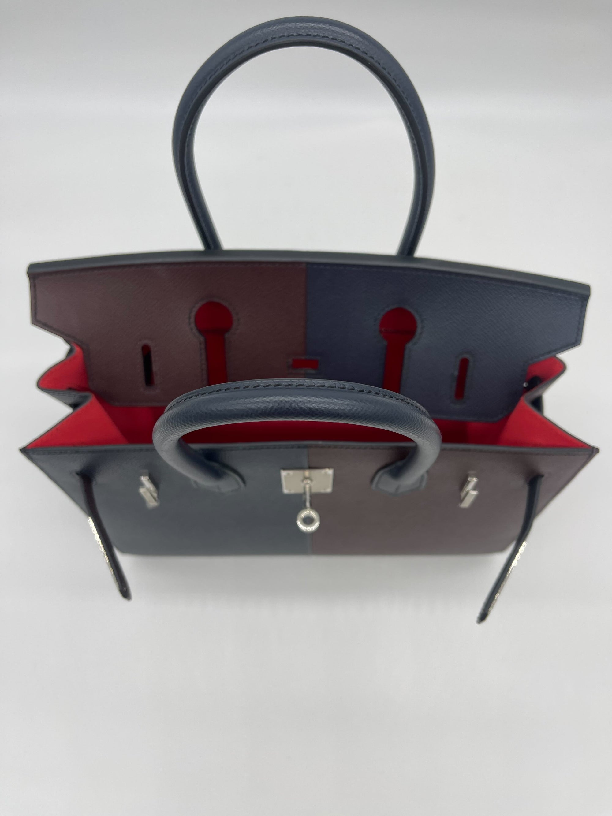 HMS Birkin 30 Casaque Rouge Sellier / Bleu Indigo / Rose Texas Epsom