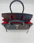 HMS Birkin 30 Casaque Rouge Sellier / Bleu Indigo / Rose Texas Epsom