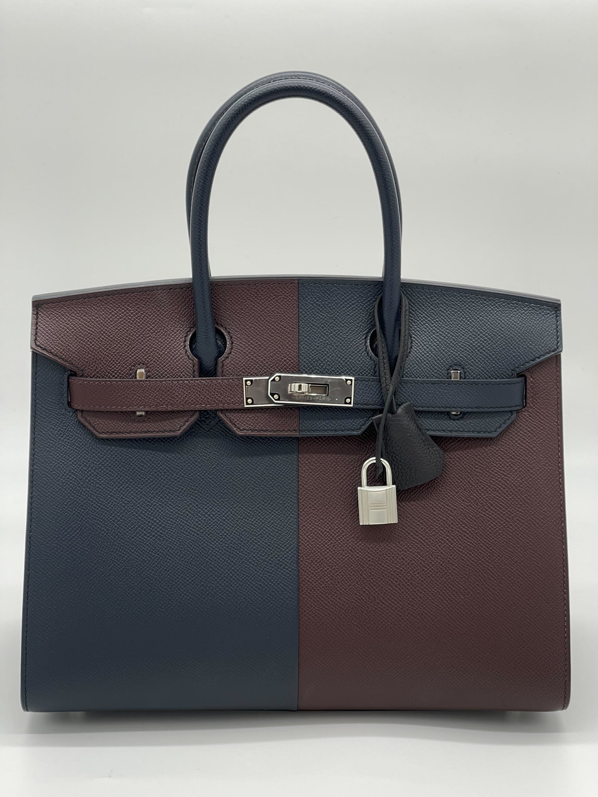 HMS Birkin 30 Casaque Rouge Sellier / Bleu Indigo / Rose Texas Epsom