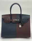 HMS Birkin 30 Casaque Rouge Sellier / Bleu Indigo / Rose Texas Epsom