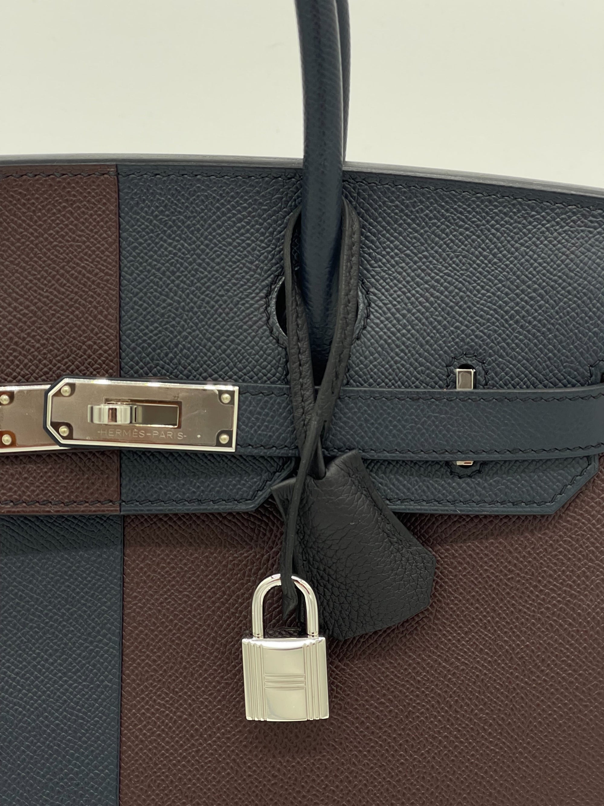 HMS Birkin 30 Casaque Rouge Sellier / Bleu Indigo / Rose Texas Epsom