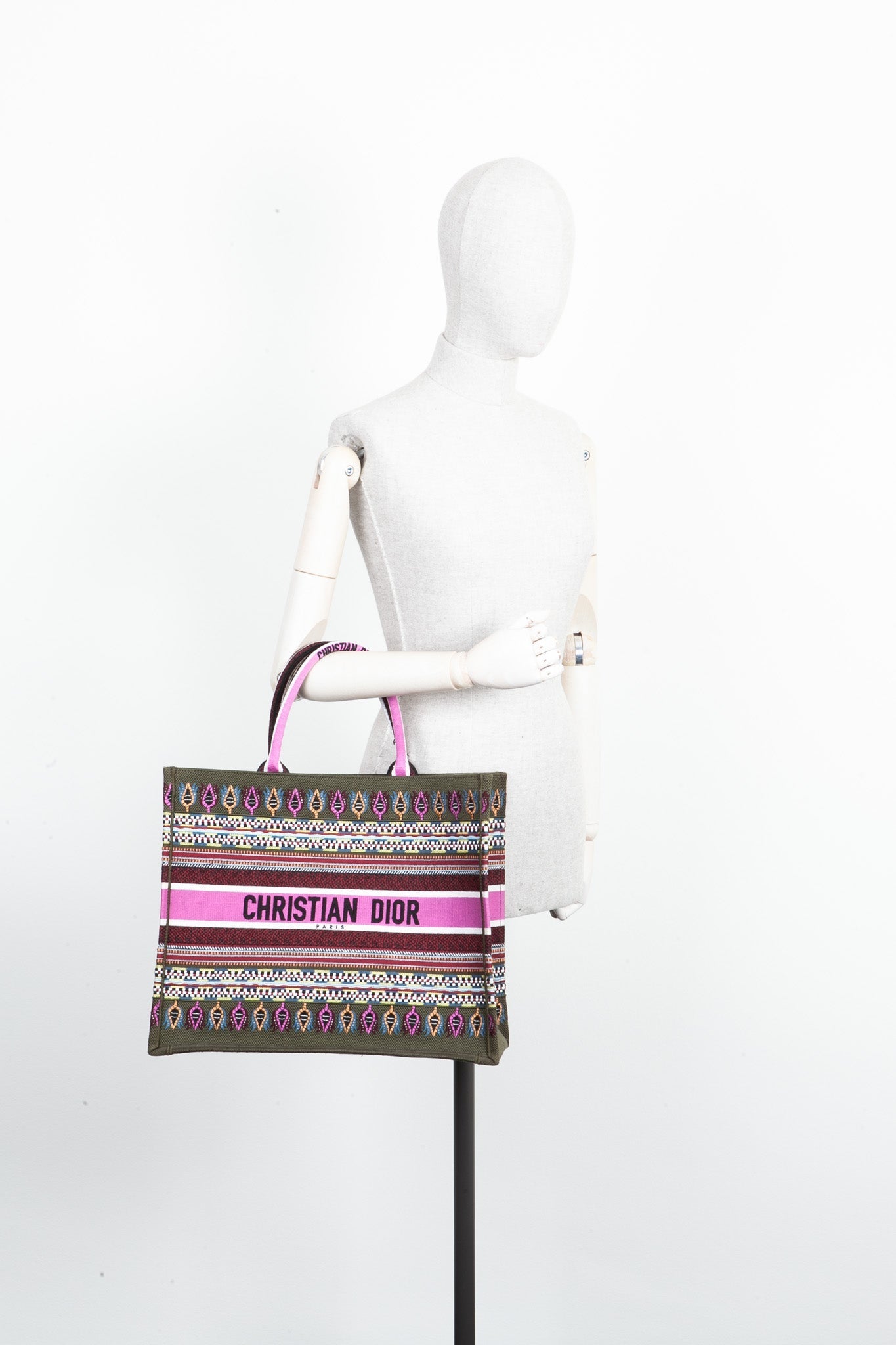 CHRISTIAN D1OR Book Tote Large Green Purple