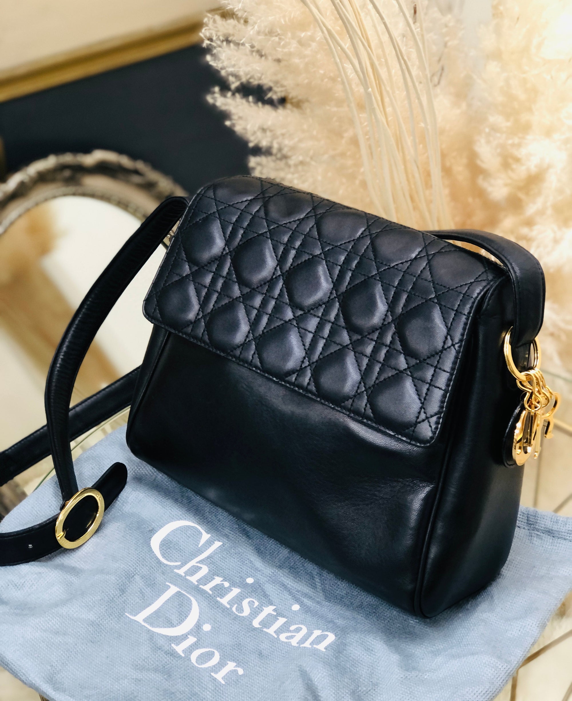 Christian D1OR Cannage Lady D1OR Charm Crossbody Shoulderbag Black hh7x7v
