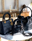 Christian D1OR Cannage Lady D1OR Patent leather Handbag Shoulder bag Black e3i7xj