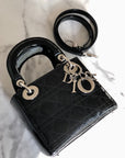 Christian D1OR Cannage Lady D1OR Patent leather Handbag Shoulder bag Black e3i7xj