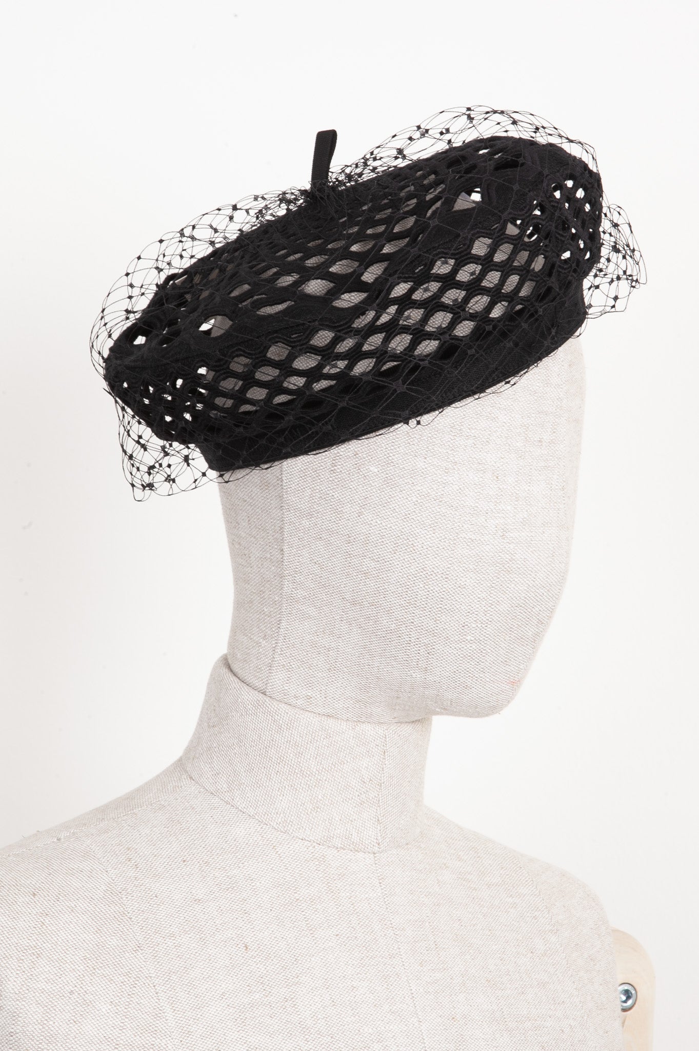 CHRISTIAN D1OR Arty Veil Beret Hat Black