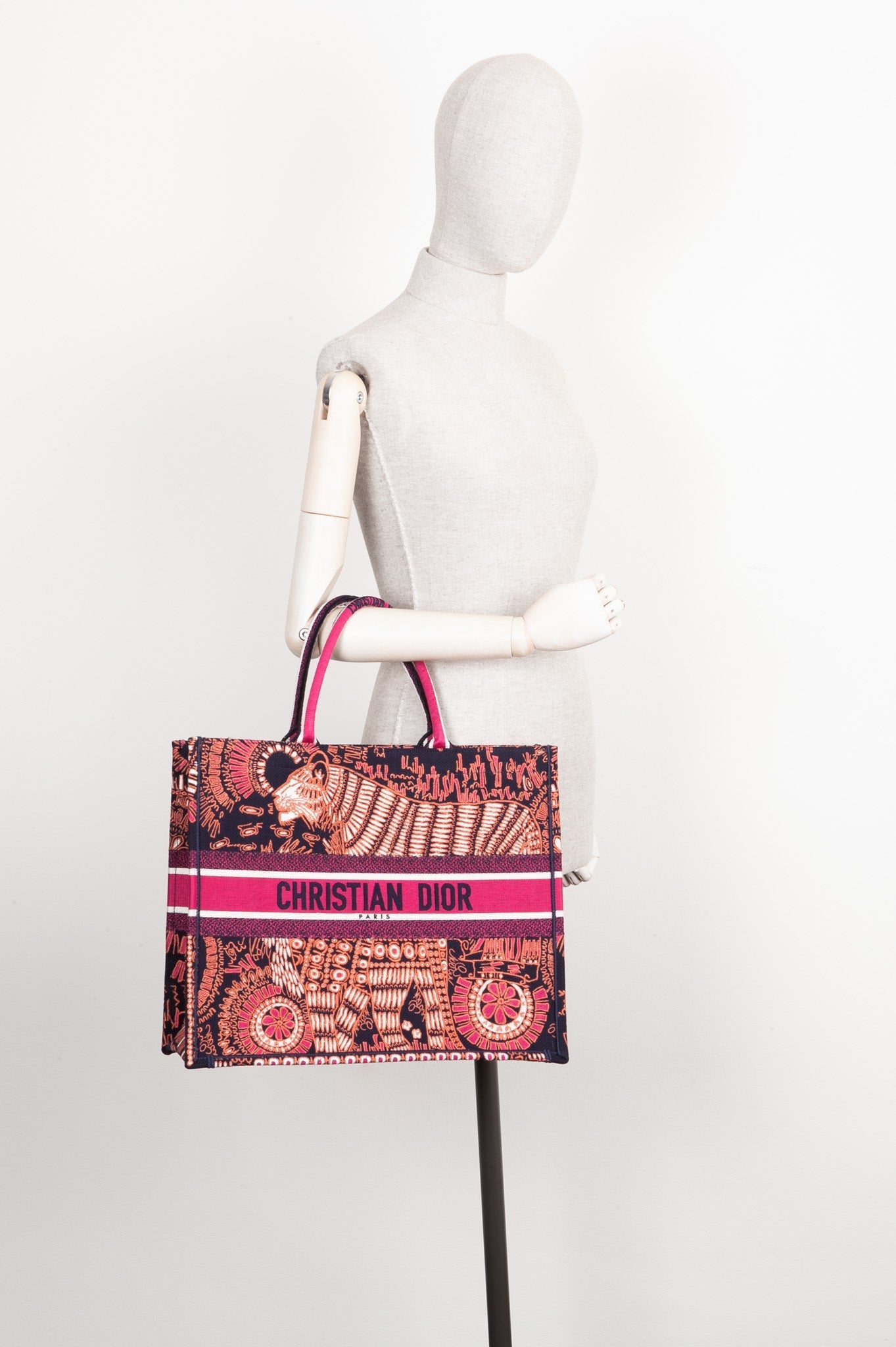 CHRISTIAN D1OR Book Tote Large Tiger Pink