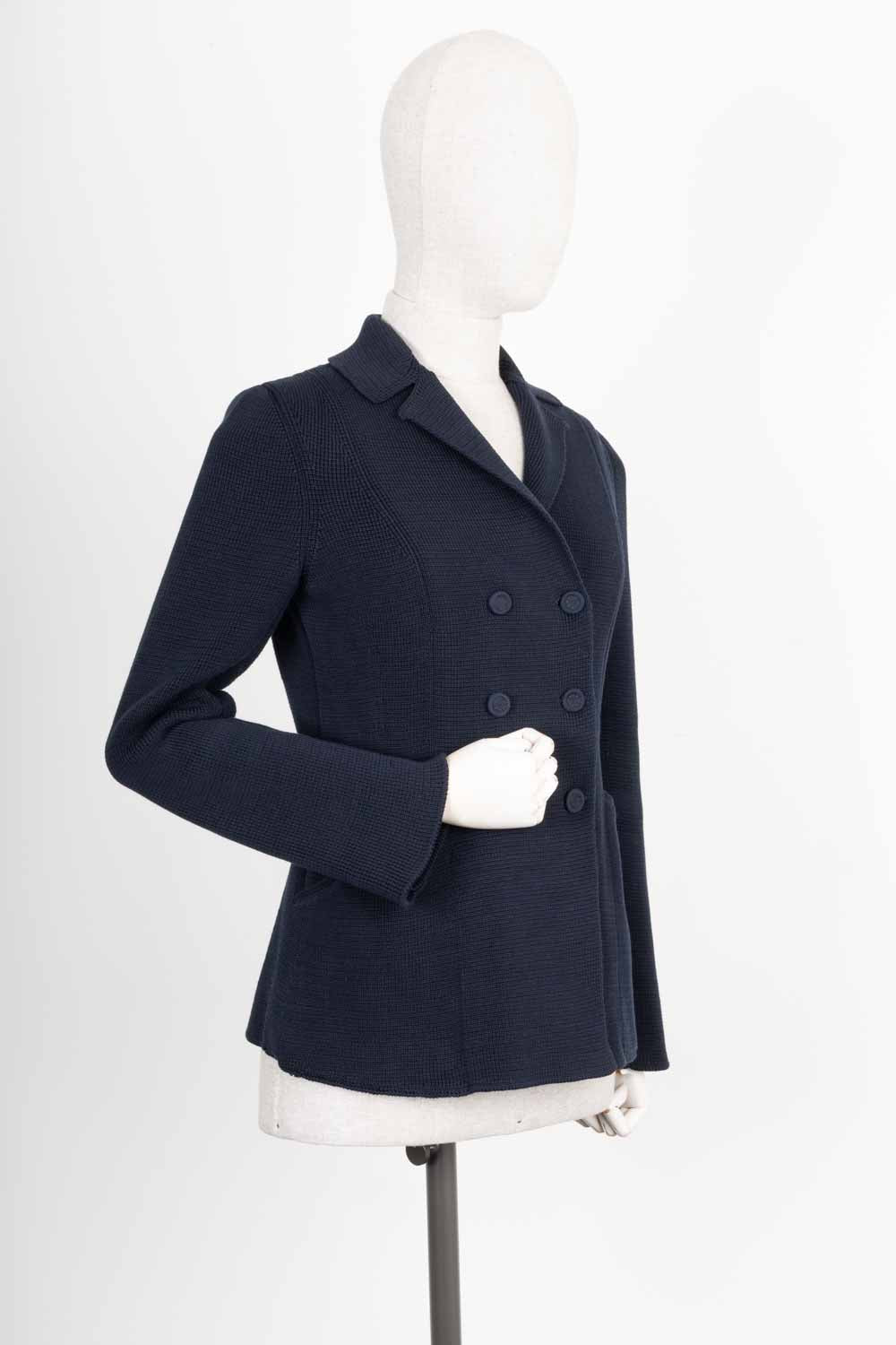 CHRISTIAN D1OR 30 Montaigne Bar Jacket Knit Wool Navy