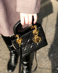 Christian D1OR Cannage Lady D1OR Leather Small Handbag Shoulder bag Black 7tgg5g