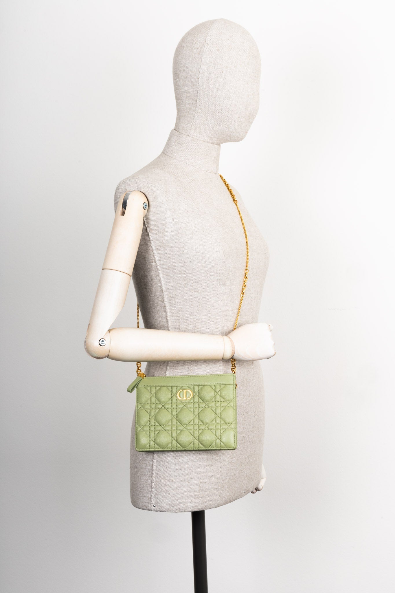 CHRISTIAN D1OR Caro Zipped Pouch with Chain Cedar