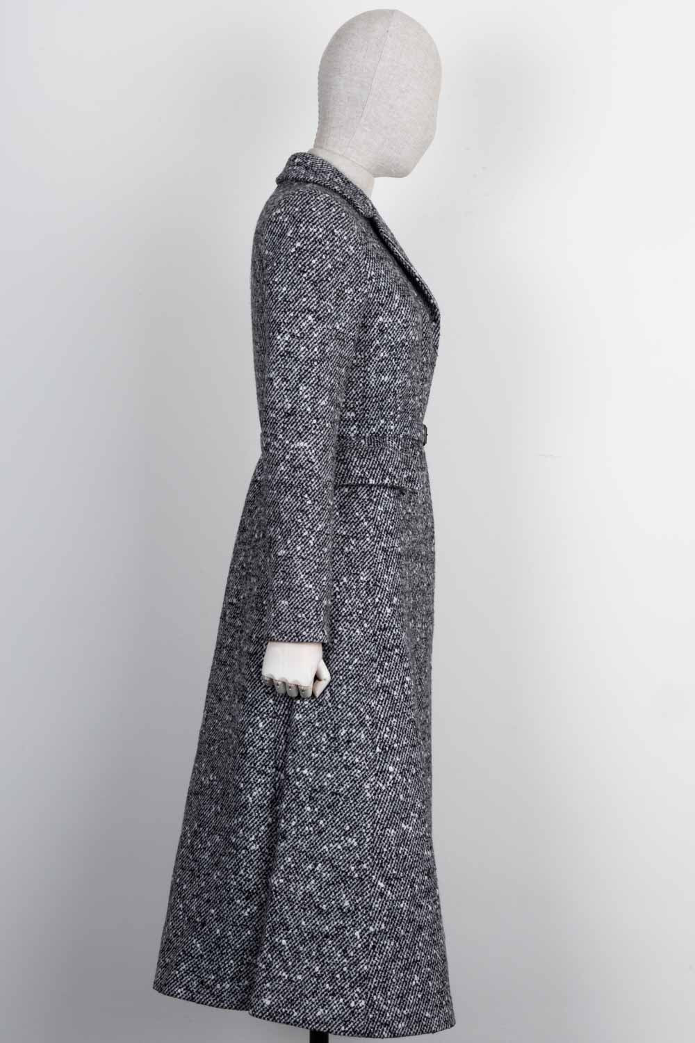 CHRISTIAN D1OR Belted A Line Coat Black White