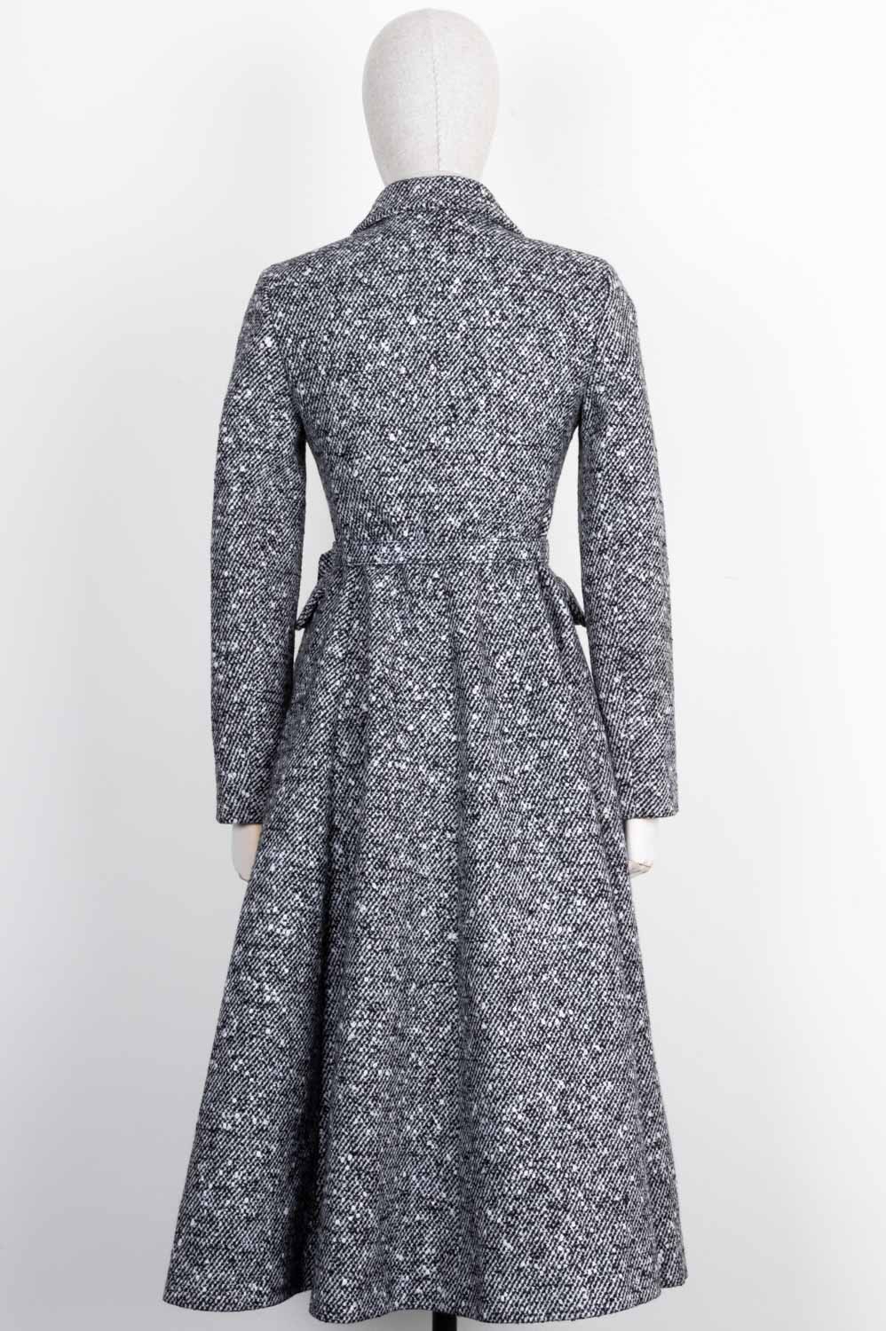 CHRISTIAN D1OR Belted A Line Coat Black White