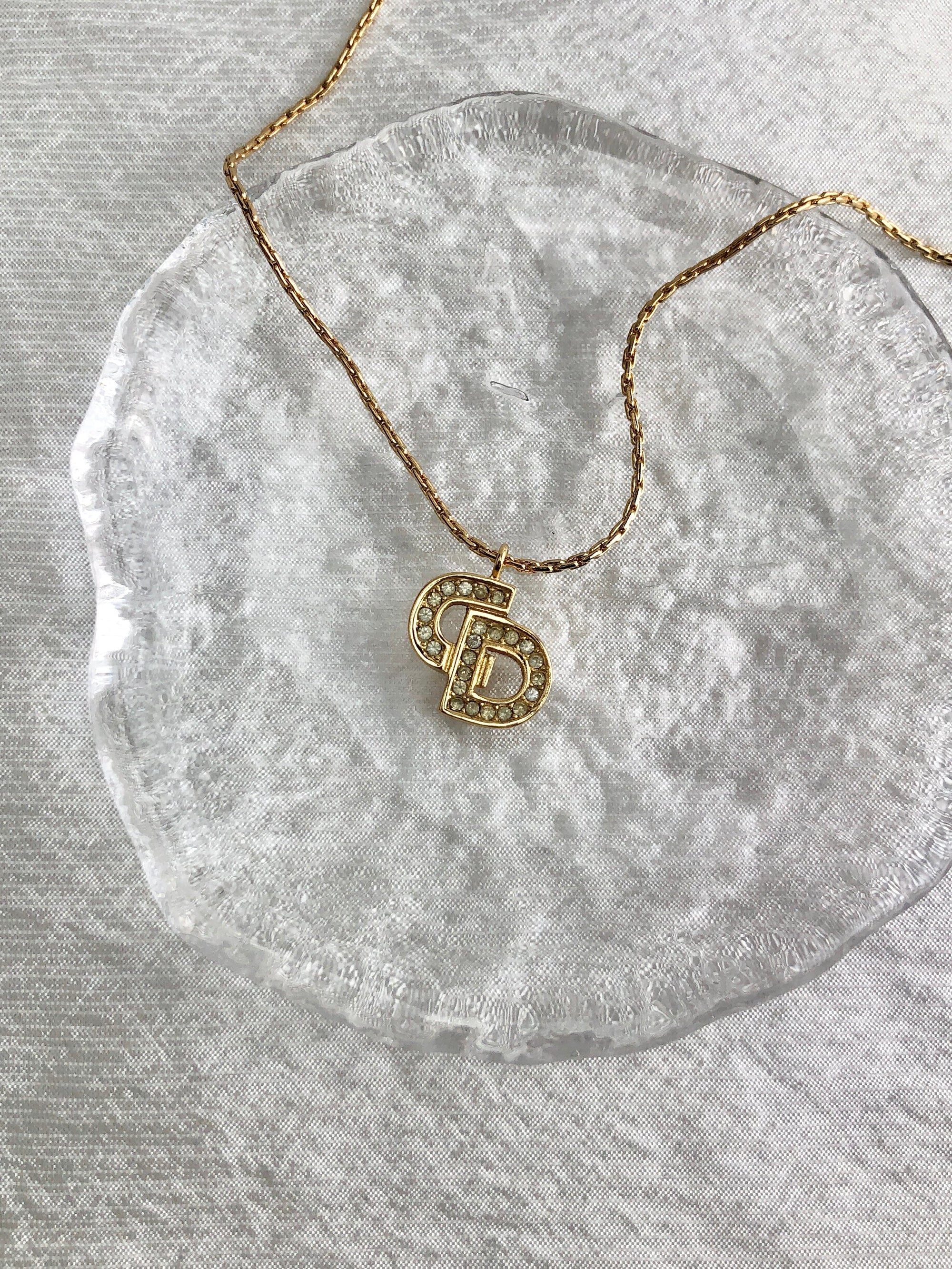 Christian D1OR CD Logo Necklace Gold Vintage gydv2d