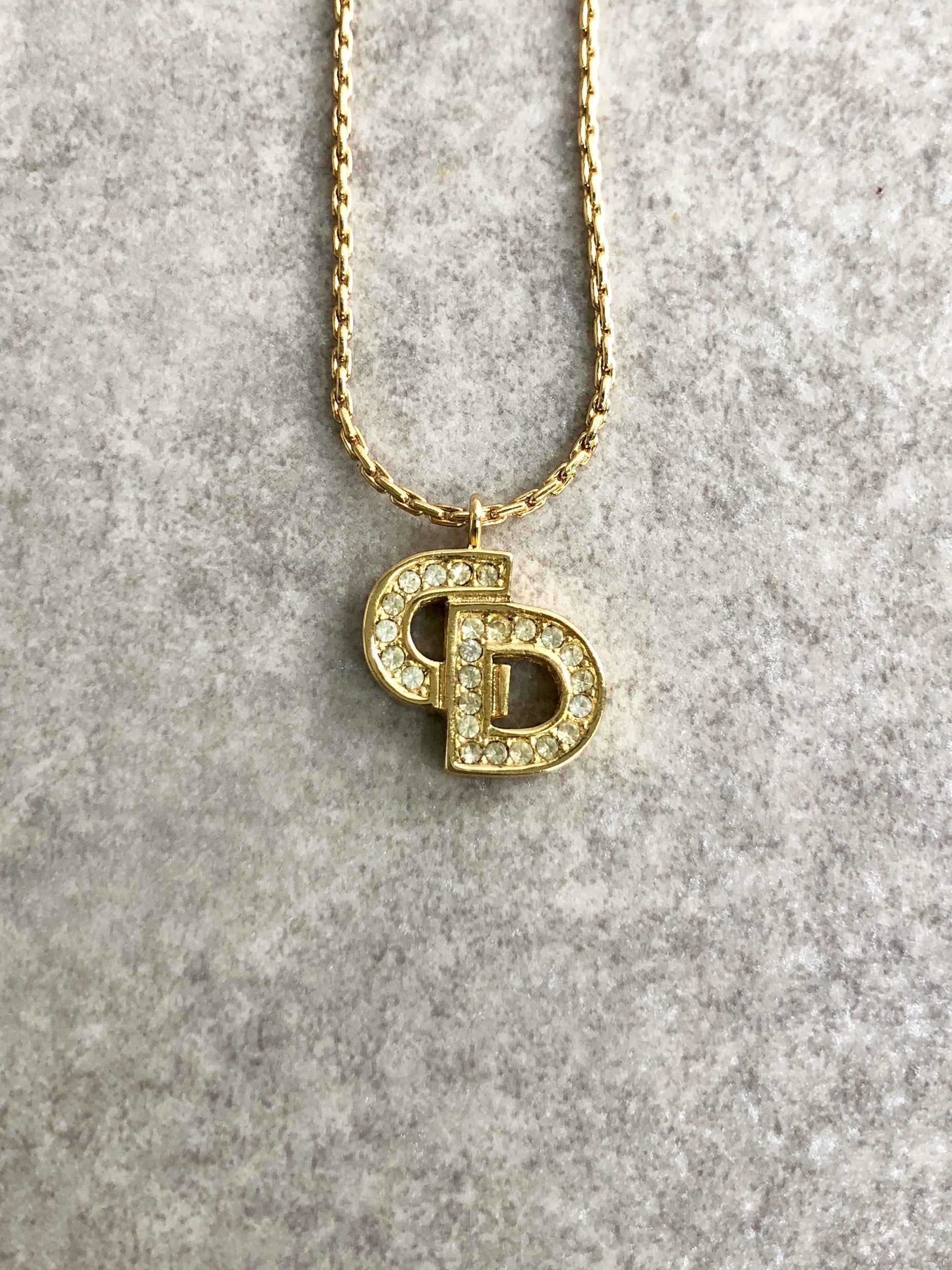 Christian D1OR CD Logo Necklace Gold Vintage gydv2d