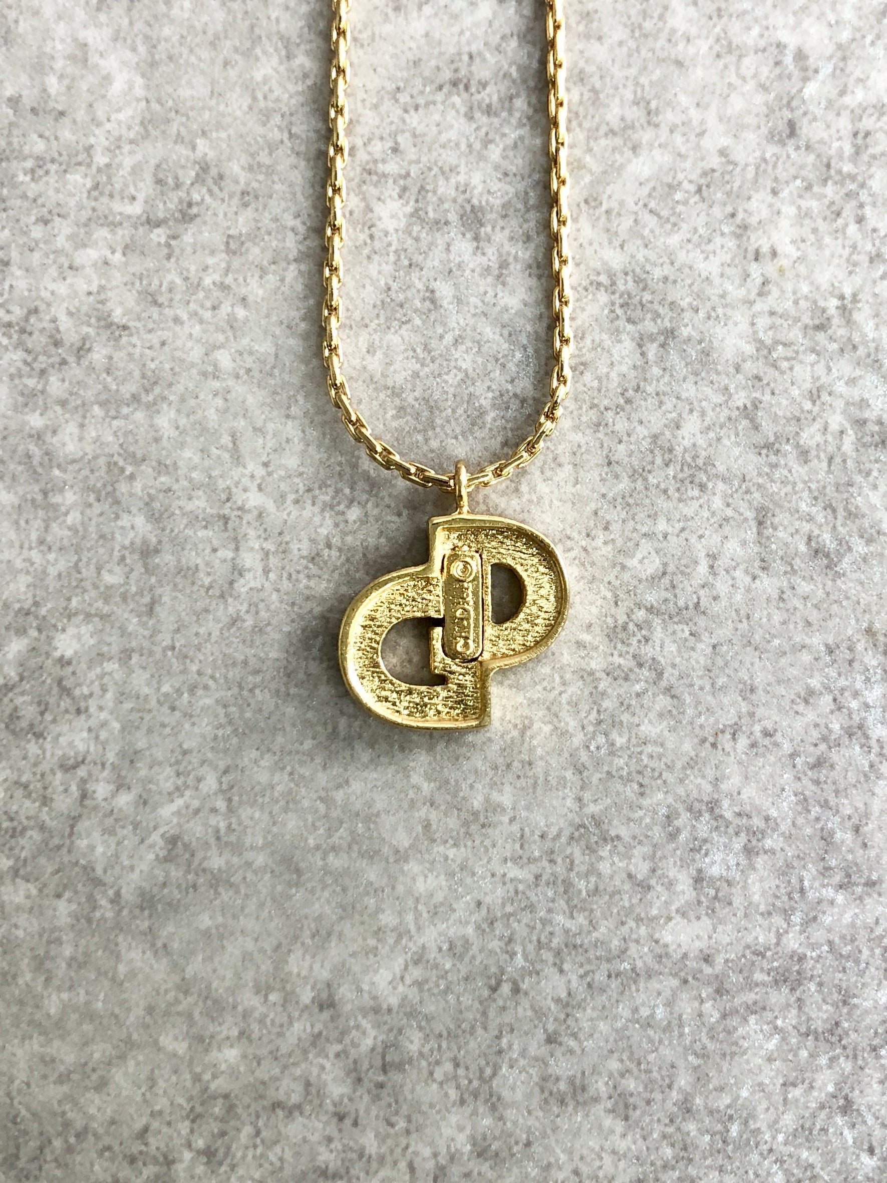 Christian D1OR CD Logo Necklace Gold Vintage gydv2d