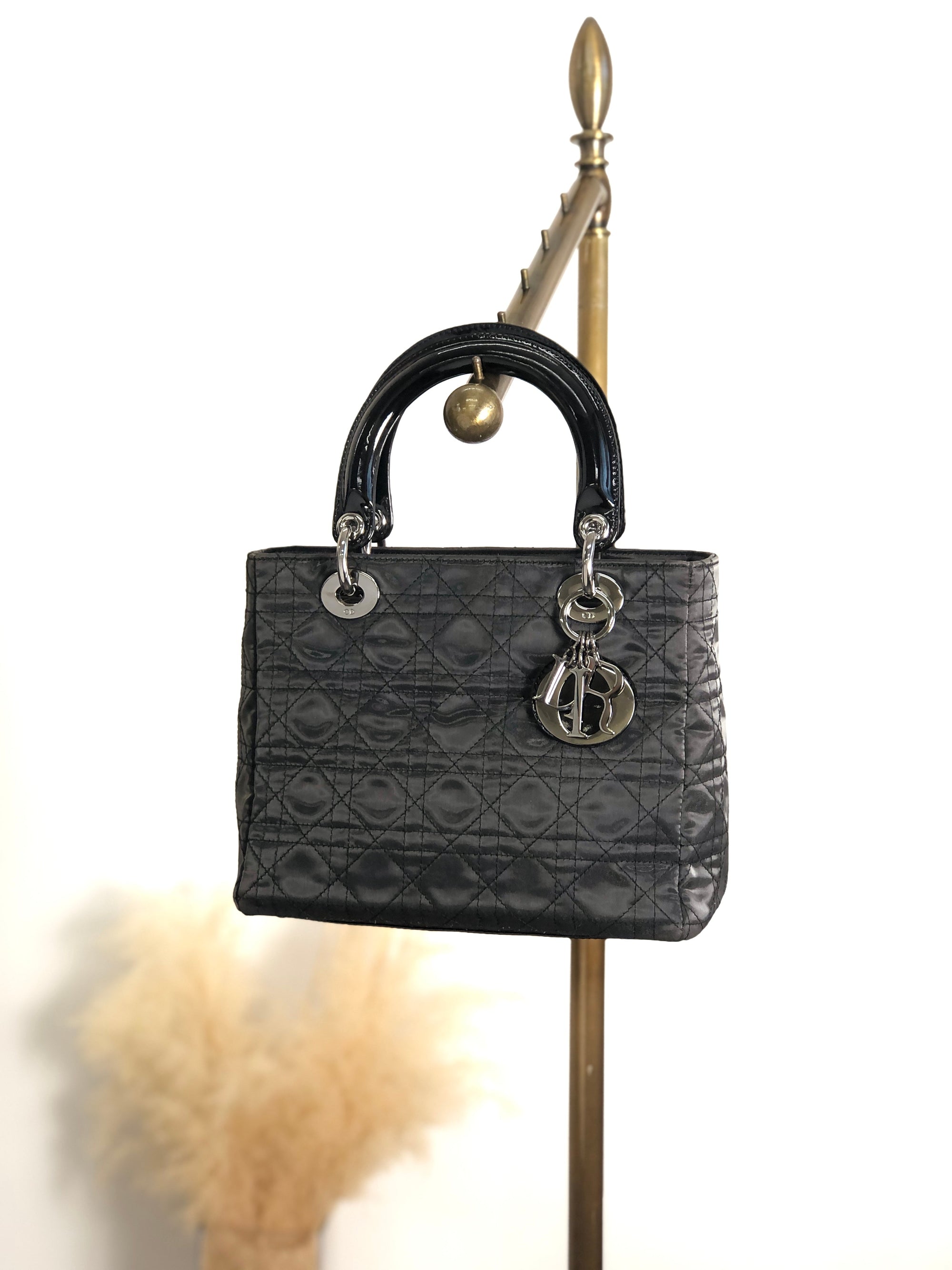 Christian D1OR Cannage CD Logo Charm Two-way Handbag Shoulder bag Black Vintage 5cgj75