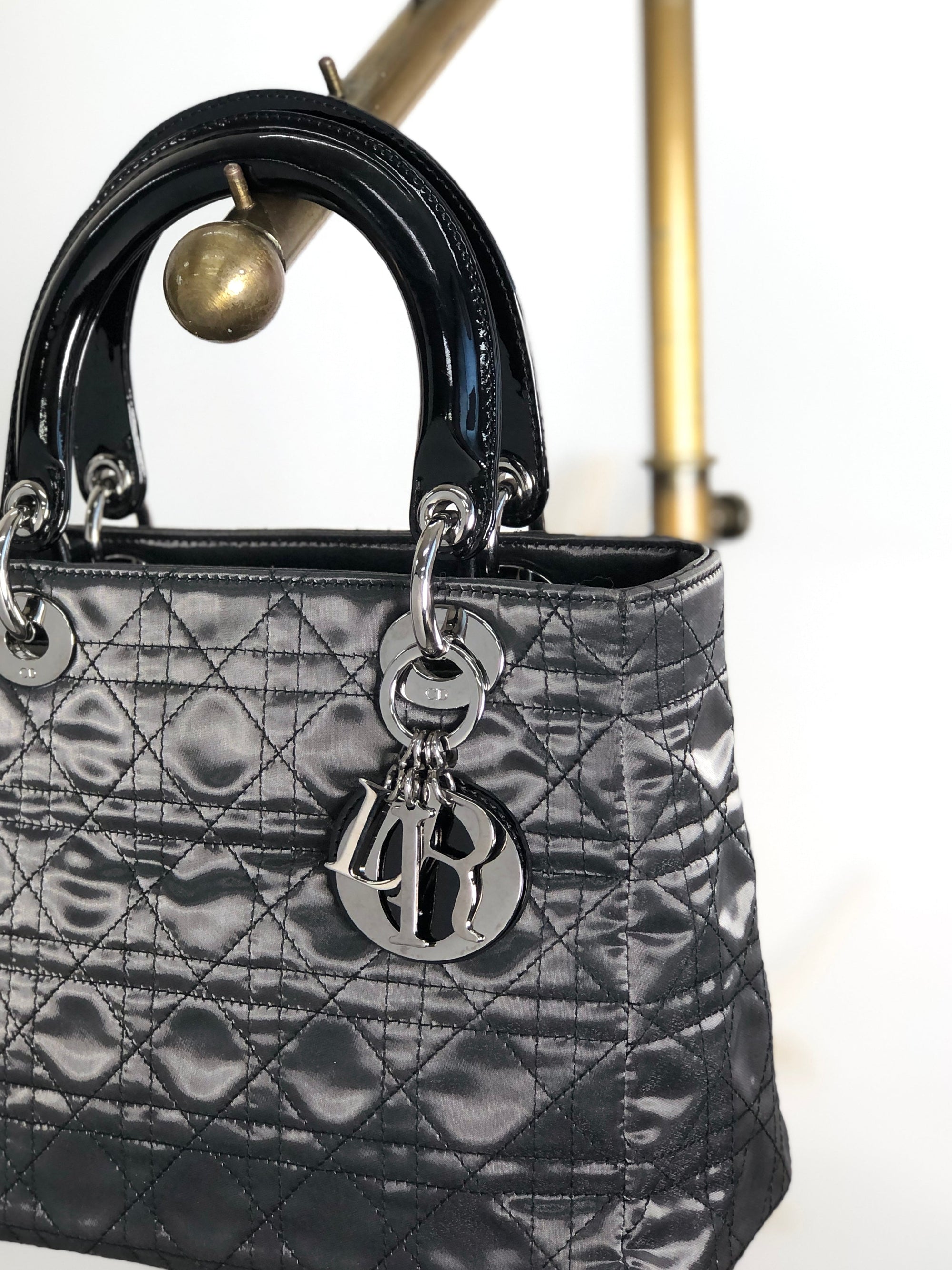 Christian D1OR Cannage CD Logo Charm Two-way Handbag Shoulder bag Black Vintage 5cgj75