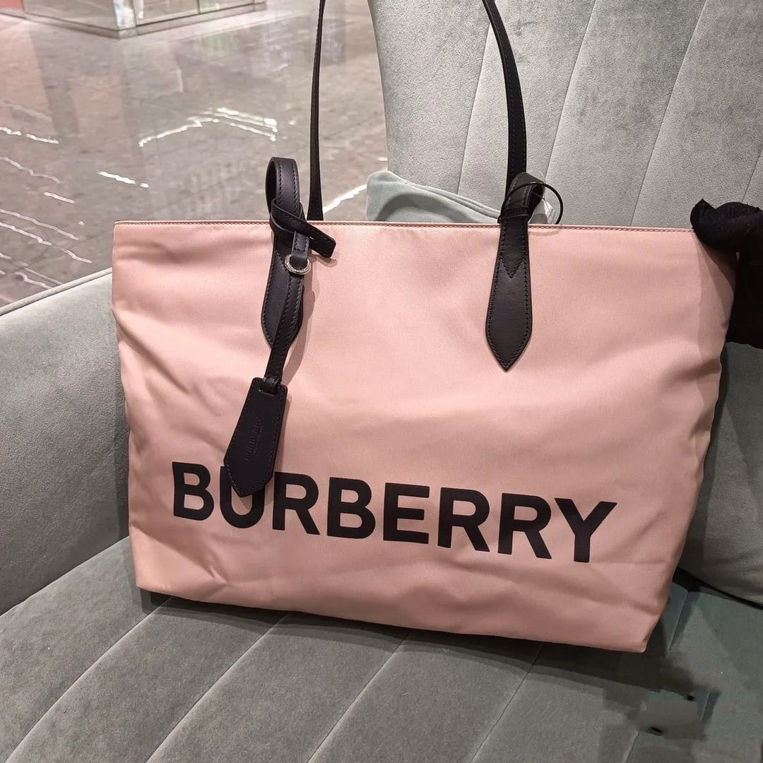 BBERRY  Small Rose Beige Logo Branded Nylon Tote Bag