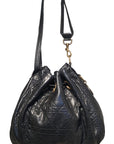 Christian D1OR Black Leather Cannage Drawstring Shoulder Bag