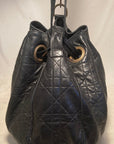 Christian D1OR Black Leather Cannage Drawstring Shoulder Bag