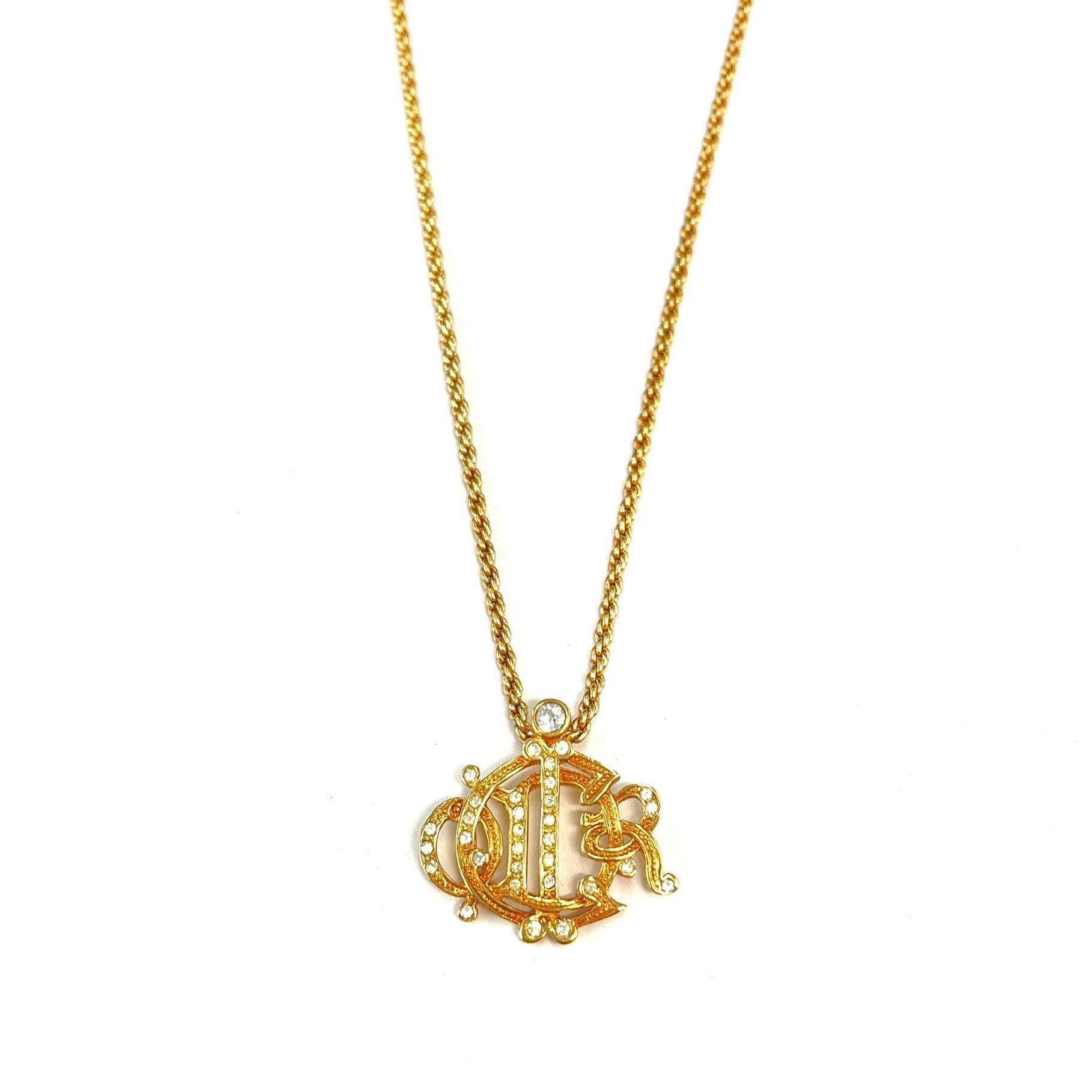 Christian D1OR  Emblem Logo Line Stone Necklace Gold vintage yxmhkk