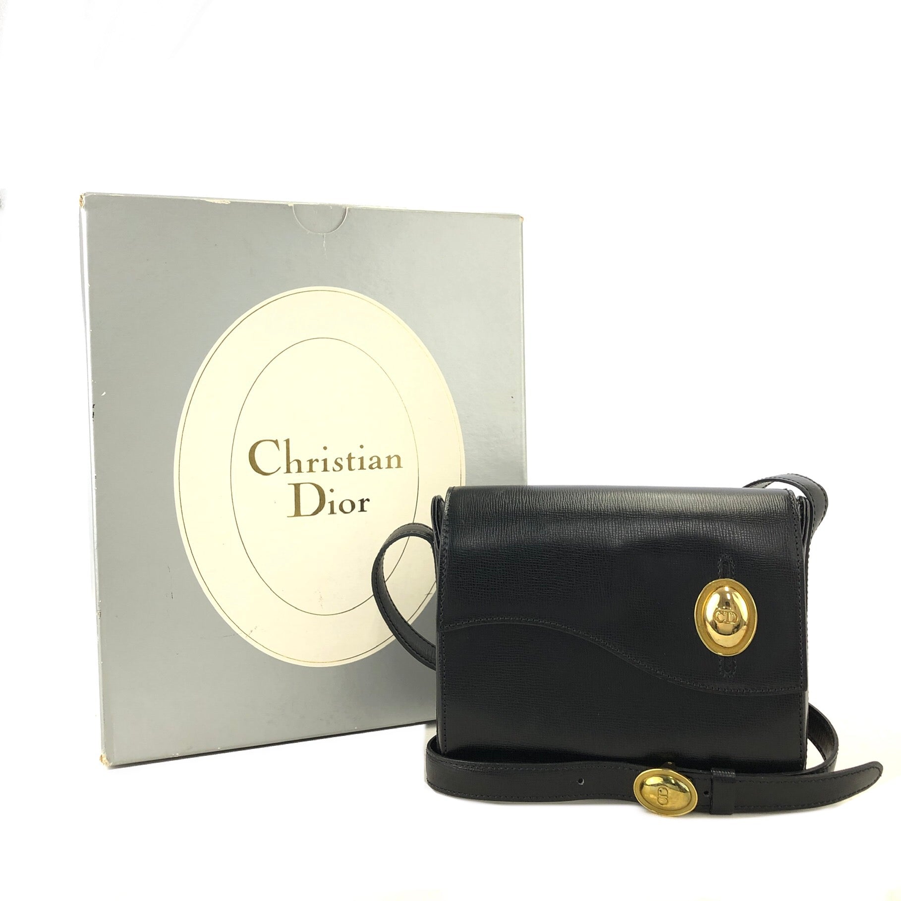 Christian D1OR CD Logo Wave Crossbody Shoulder bag Black Vintage Old m5w356