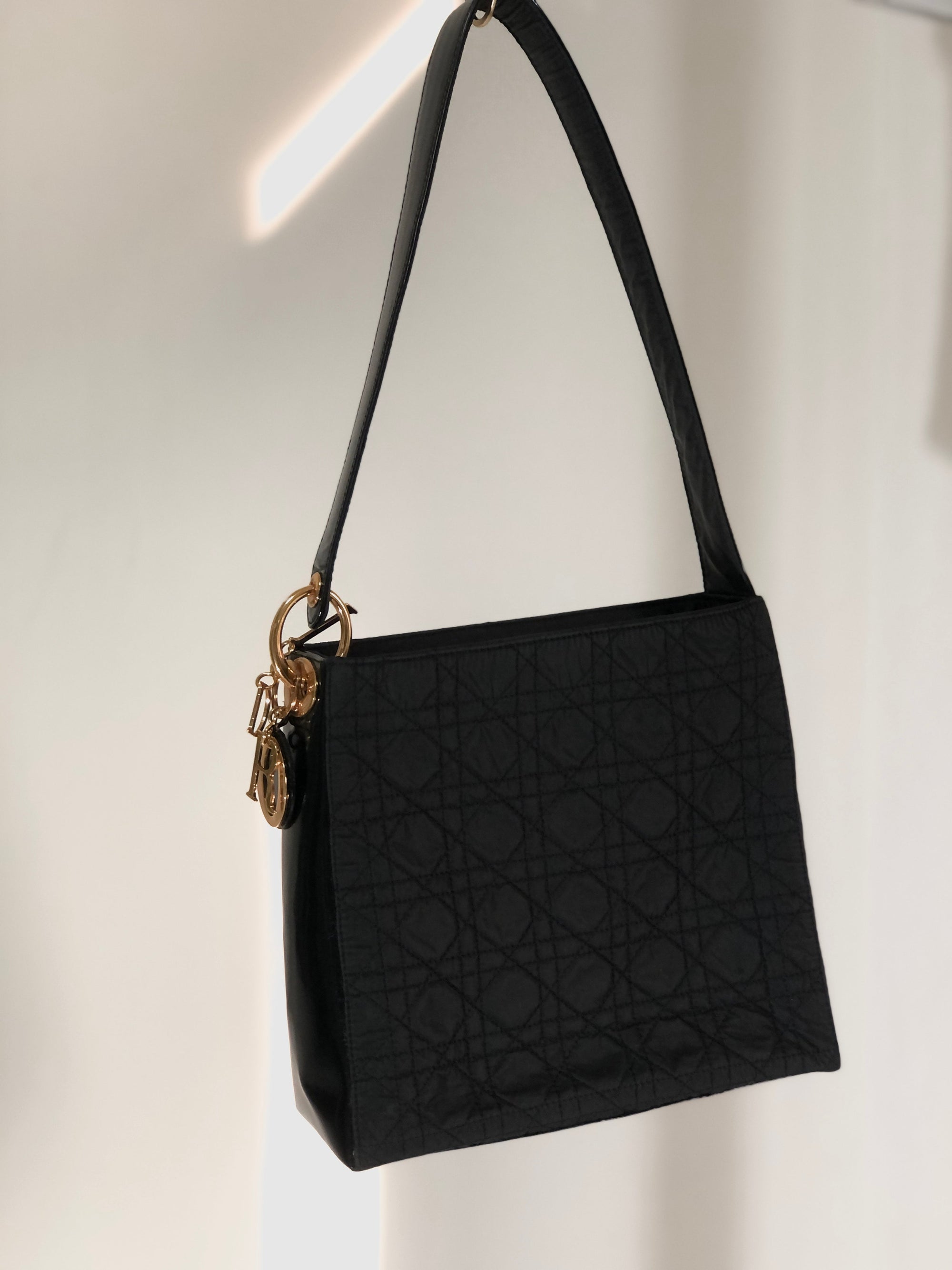 Christian D1OR Cannage Nylon Shoulder bag Black Vintage spxywa