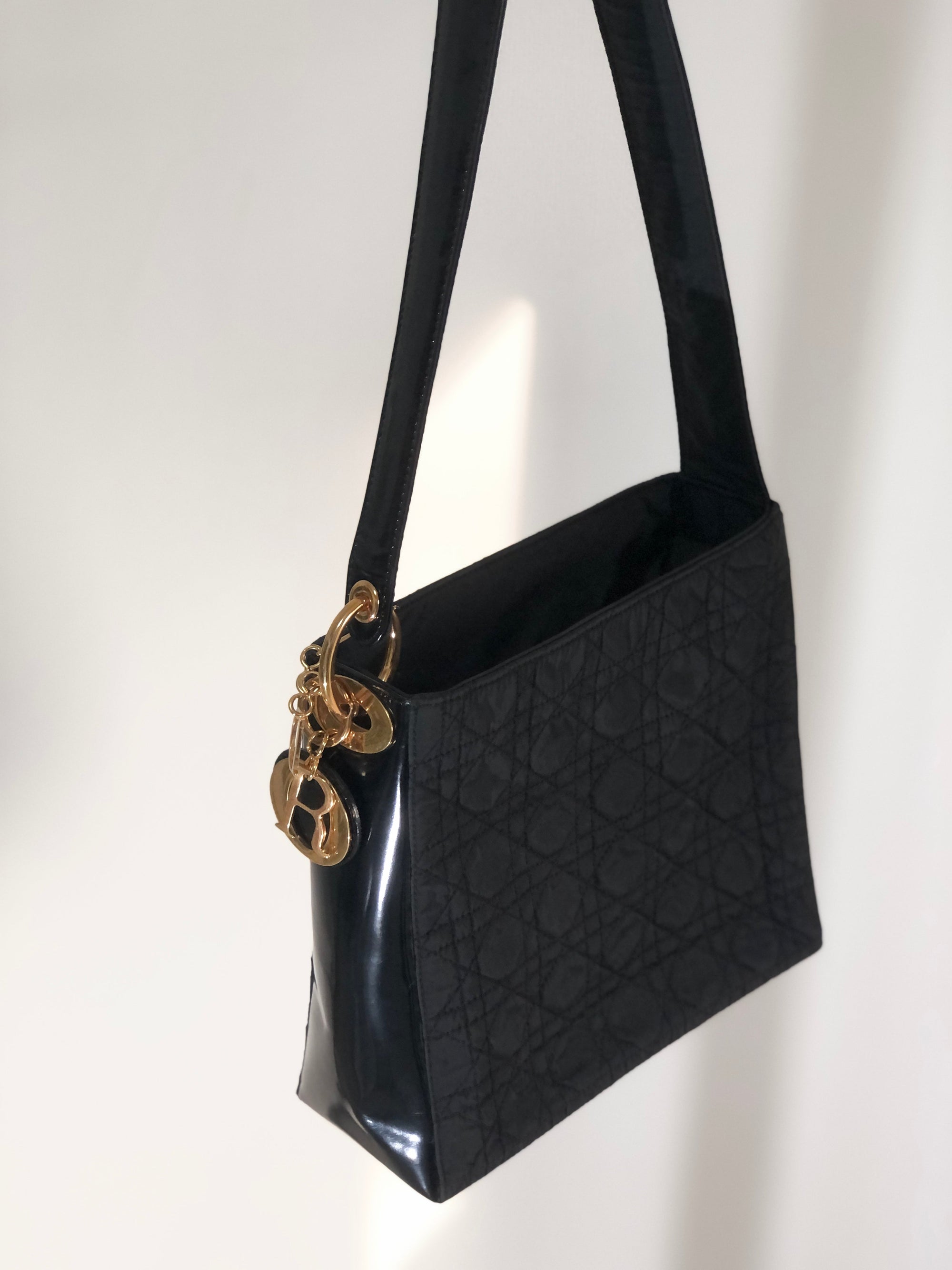 Christian D1OR Cannage Nylon Shoulder bag Black Vintage spxywa