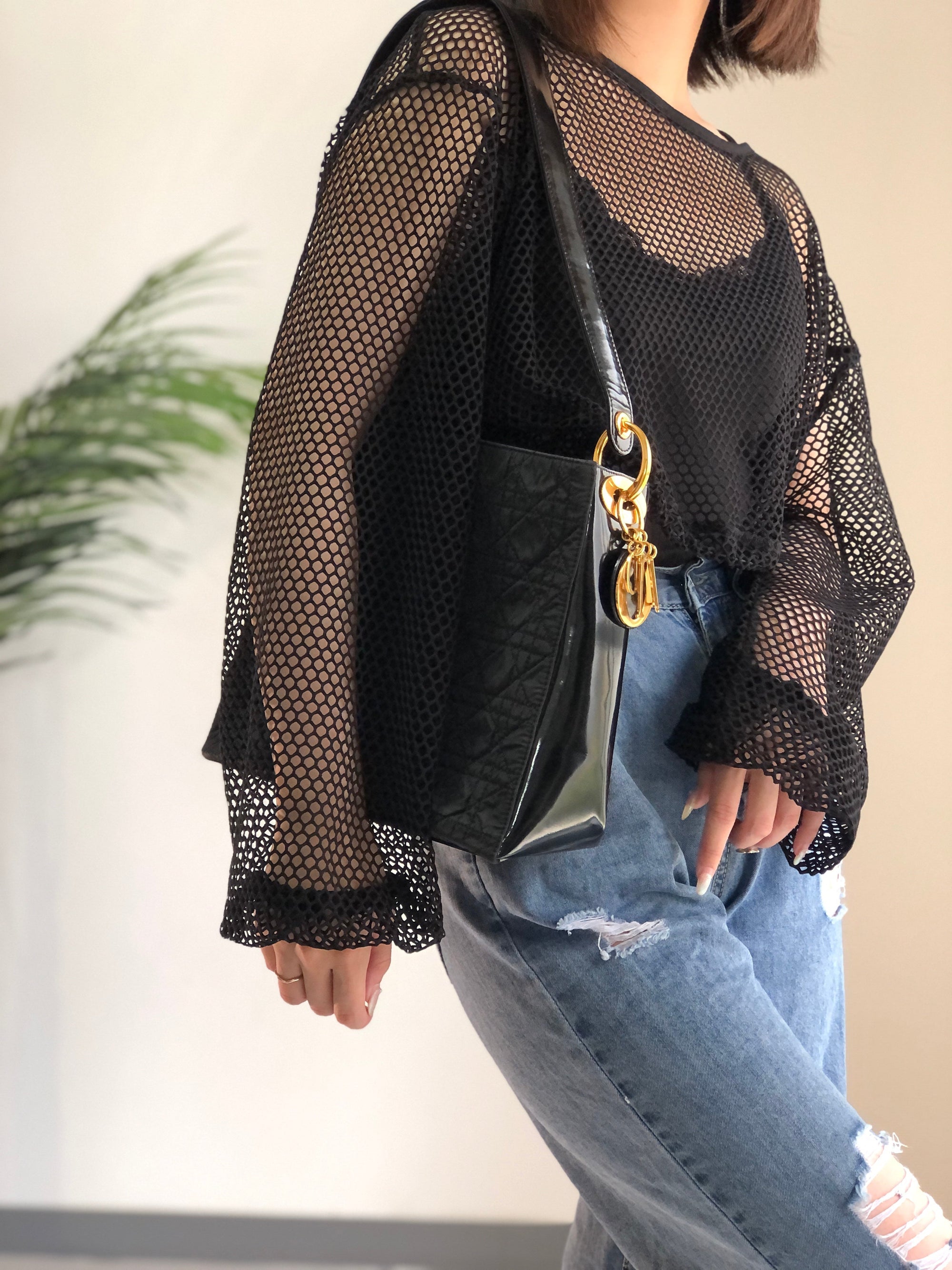 Christian D1OR Cannage Nylon Shoulder bag Black Vintage spxywa