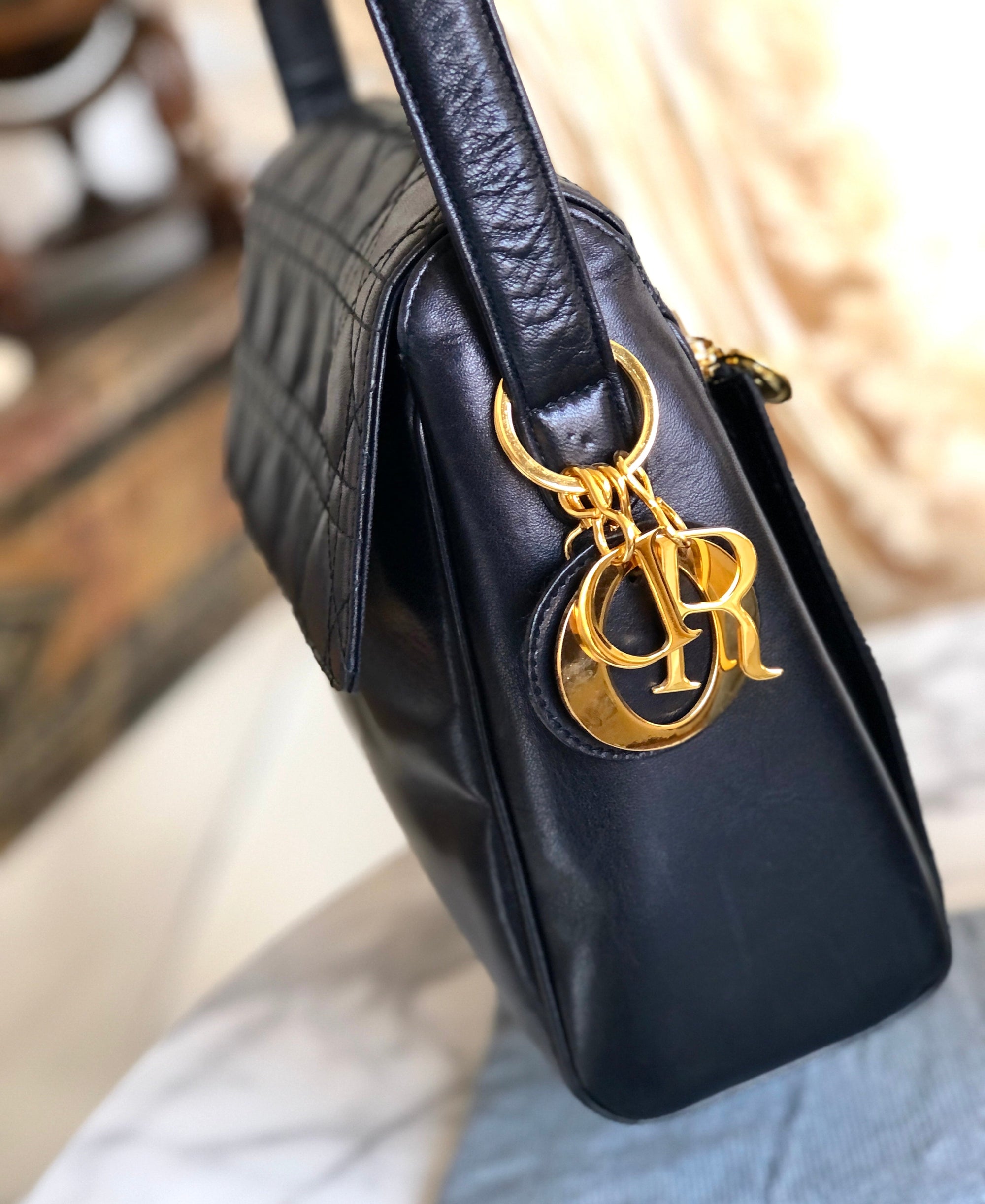 Christian D1OR Cannage Lady D1OR Charm Crossbody Shoulderbag Black hh7x7v