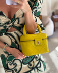 *ORIGINAL 90'S VINTAGE* CH Yellow Vintage Top Handle Vanity Bag in Lambskin Leather with 24k Gold Hardware