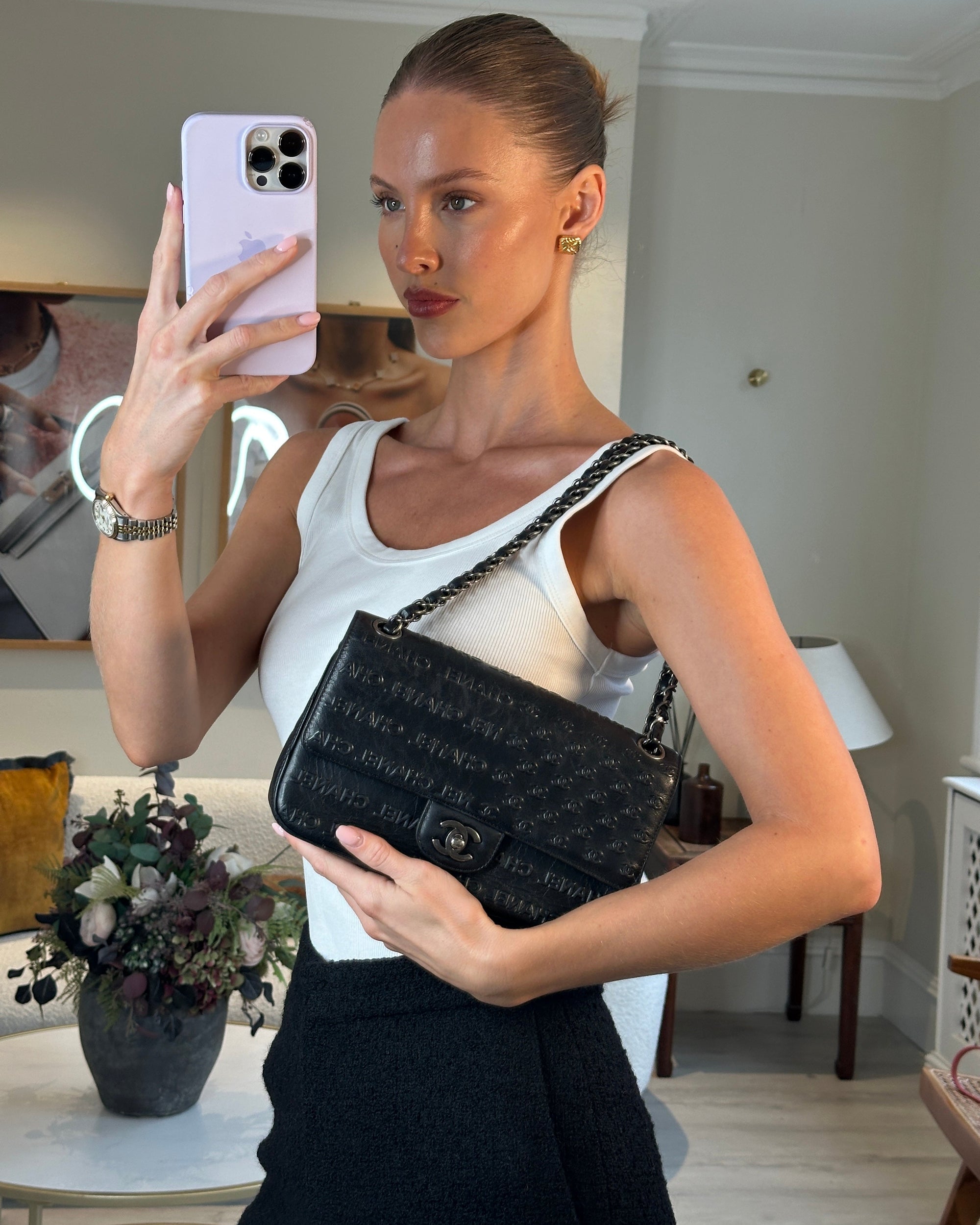 *RARE* CH 2014 Paris Dallas Single Flap Embossed Quilted CC Bag with Ruthenium Hardware