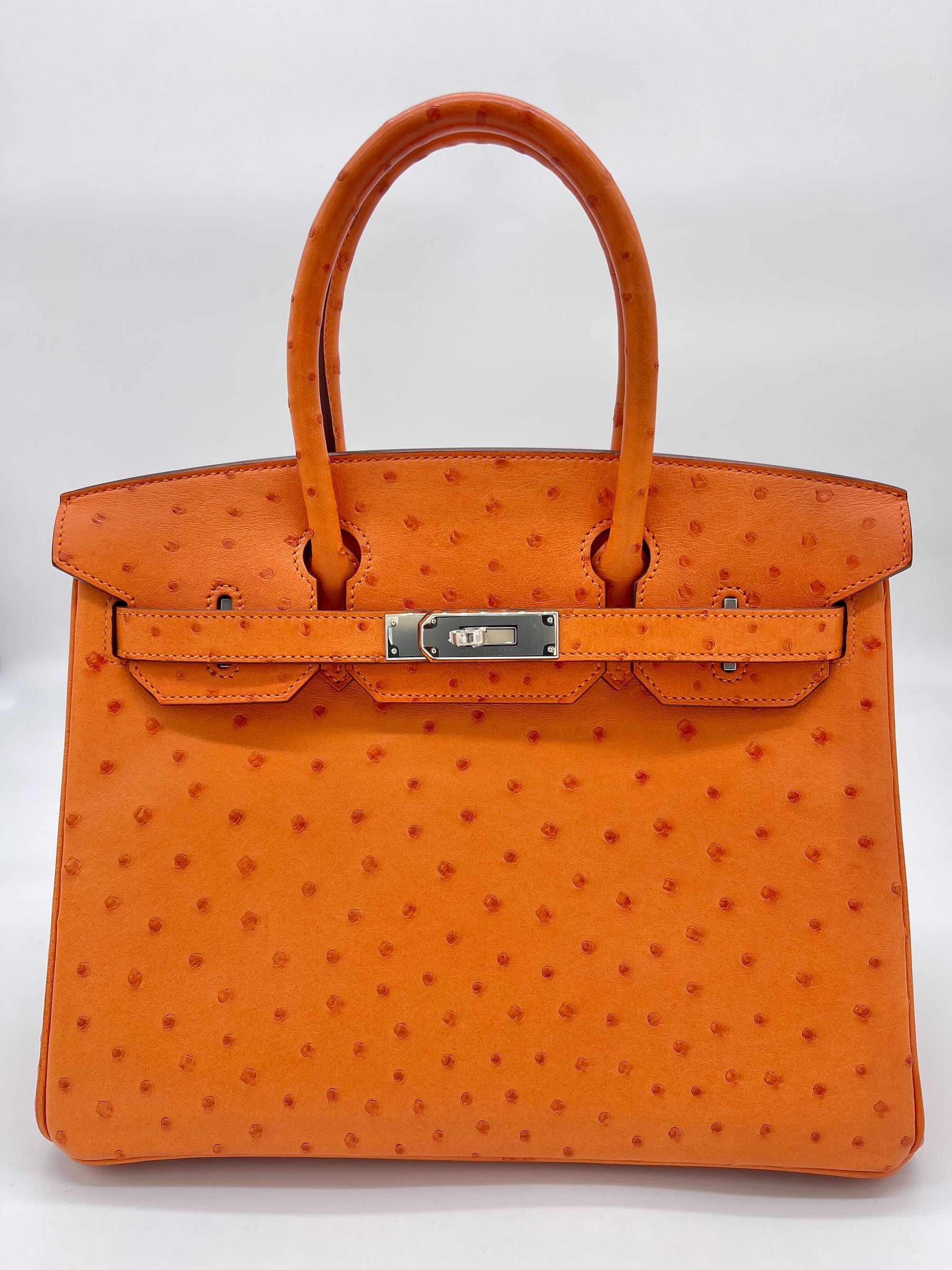 HMS Birkin 30 Ostrich 5K Tangerine Palladium Hardware