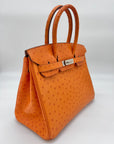 HMS Birkin 30 Ostrich 5K Tangerine Palladium Hardware
