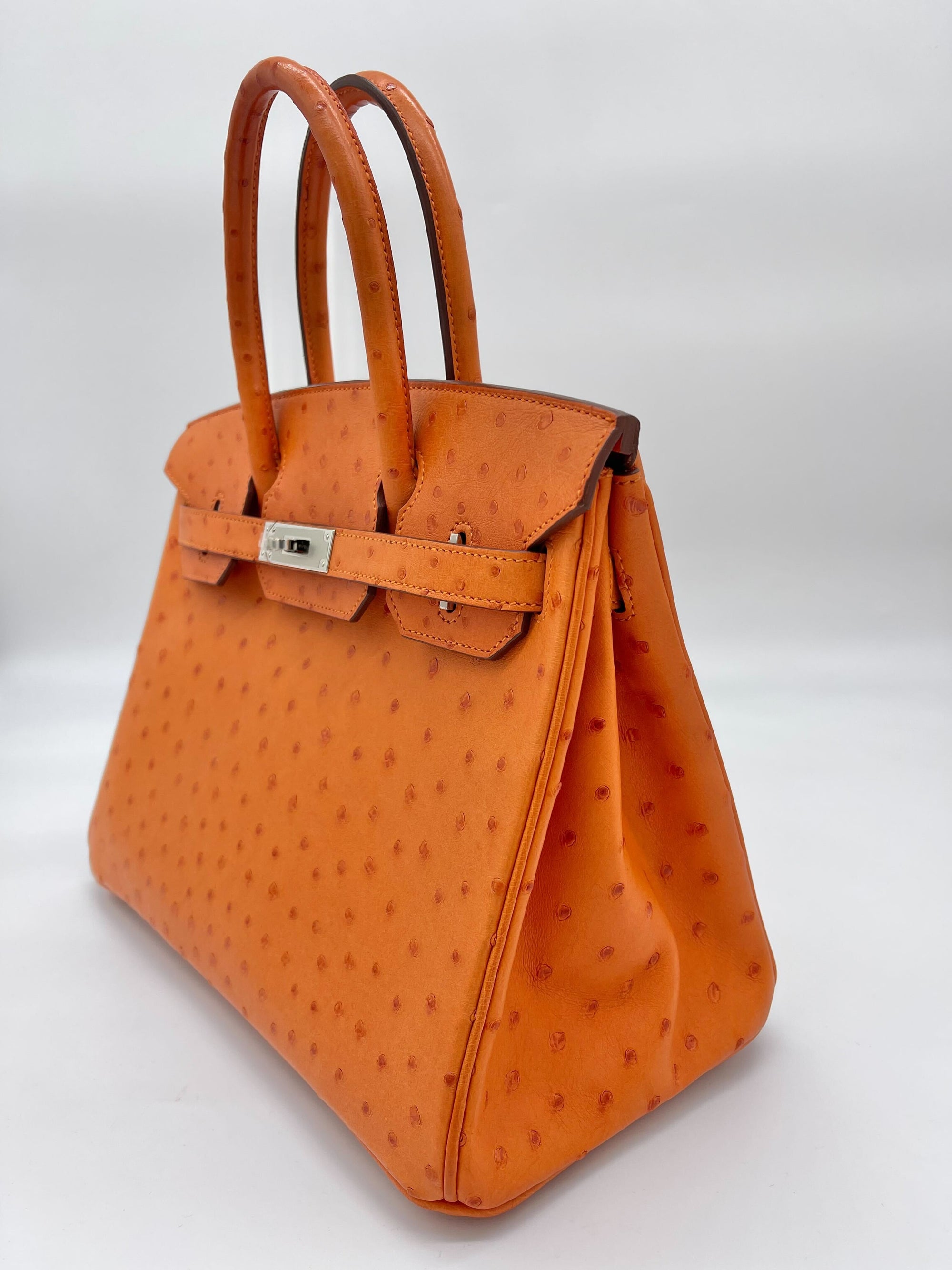 HMS Birkin 30 Ostrich 5K Tangerine Palladium Hardware