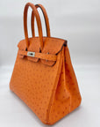 HMS Birkin 30 Ostrich 5K Tangerine Palladium Hardware