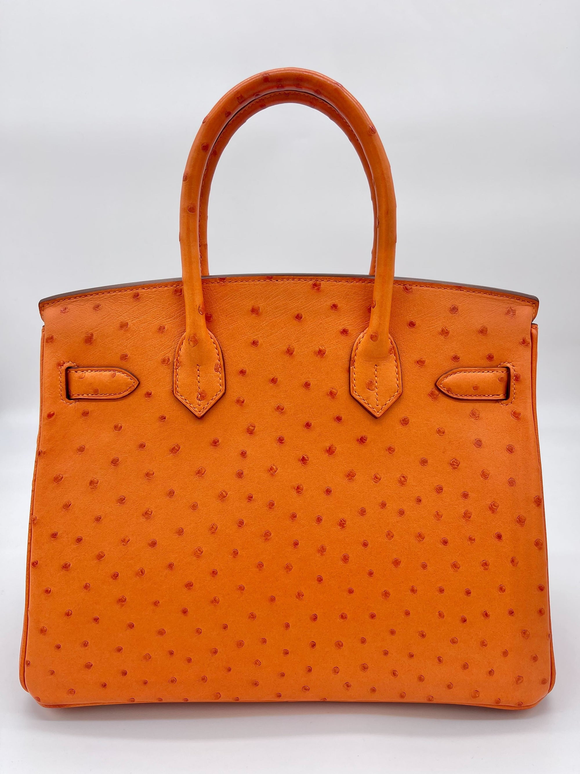 HMS Birkin 30 Ostrich 5K Tangerine Palladium Hardware