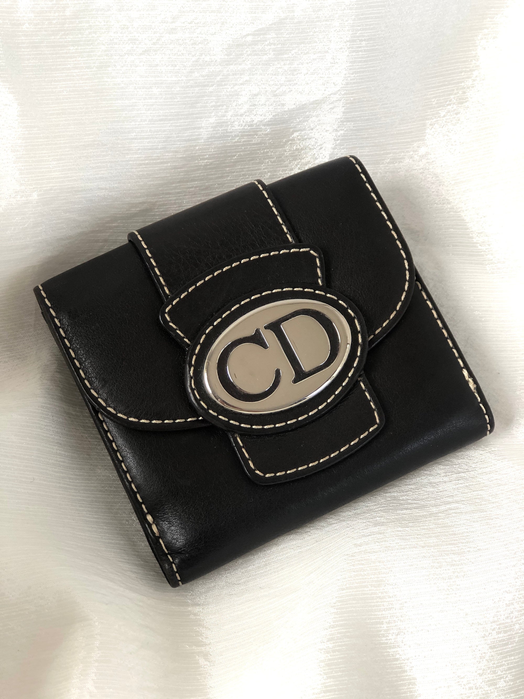 Christian D1OR CD Logo Leather Folded Wallet Brown Vintage 8jdhim
