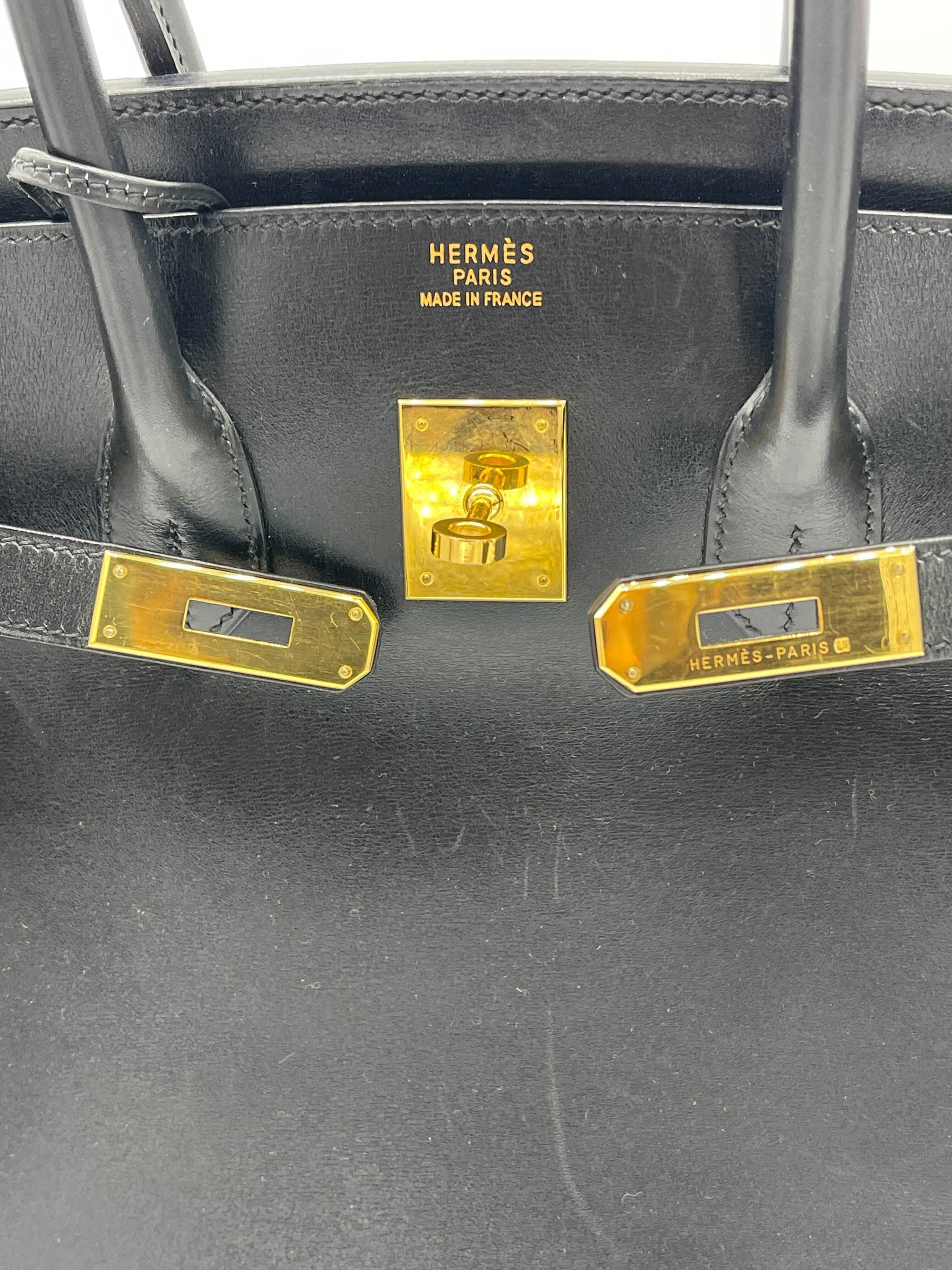HMS Birkin 35 Noir Box Leather Gold Hardware