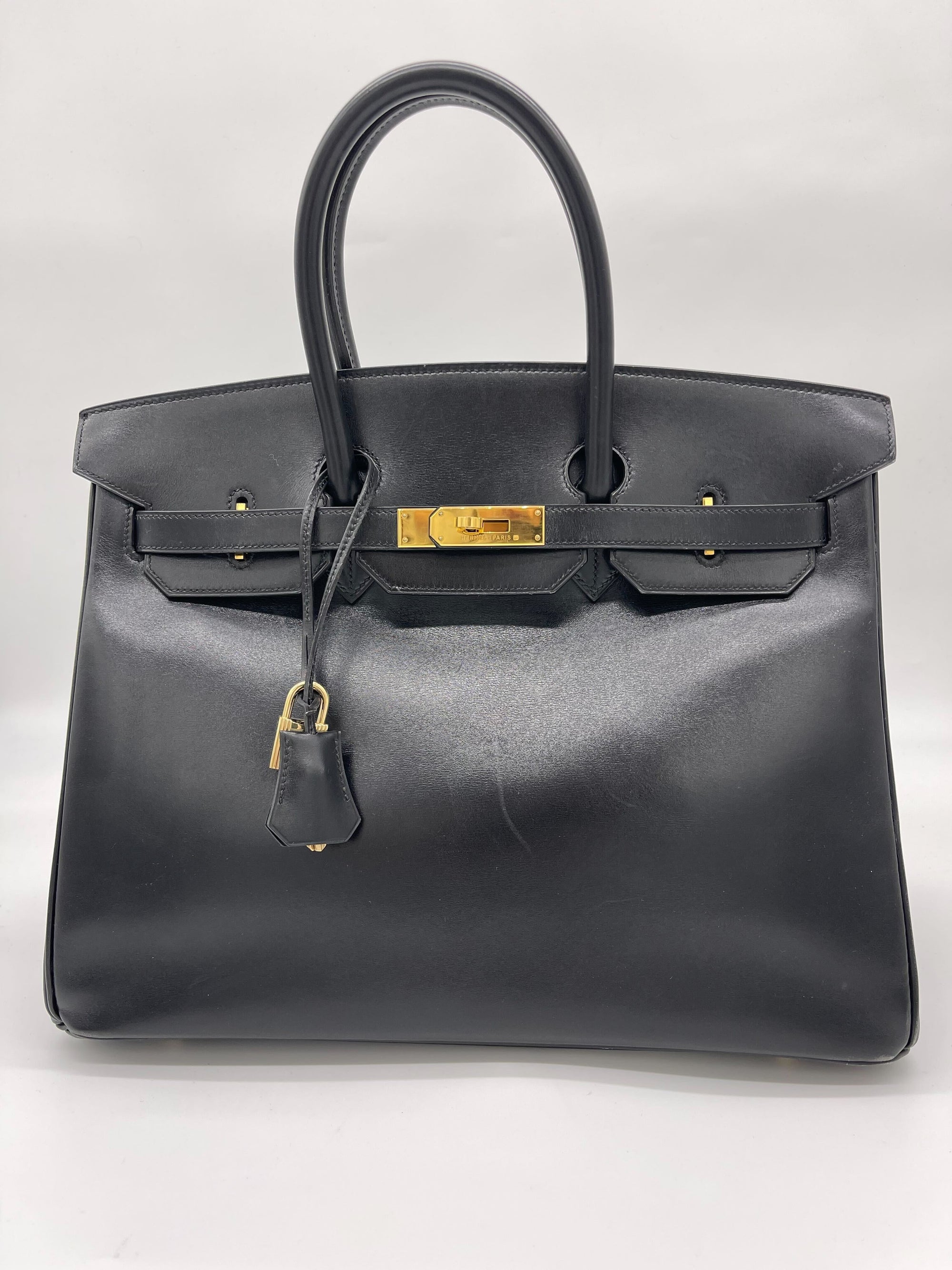 HMS Birkin 35 Noir Box Leather Gold Hardware