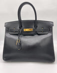 HMS Birkin 35 Noir Box Leather Gold Hardware