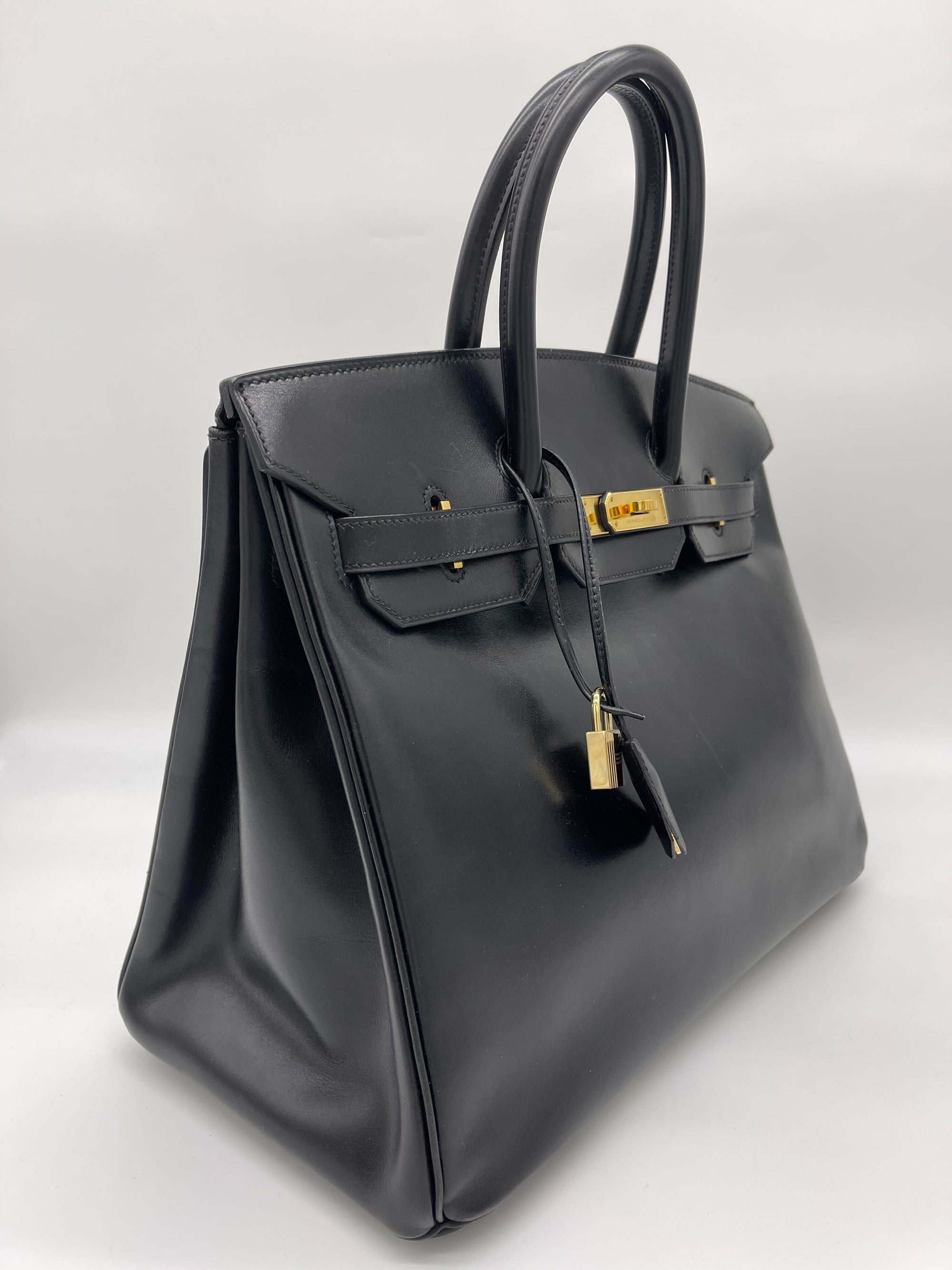 HMS Birkin 35 Noir Box Leather Gold Hardware