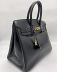 HMS Birkin 35 Noir Box Leather Gold Hardware