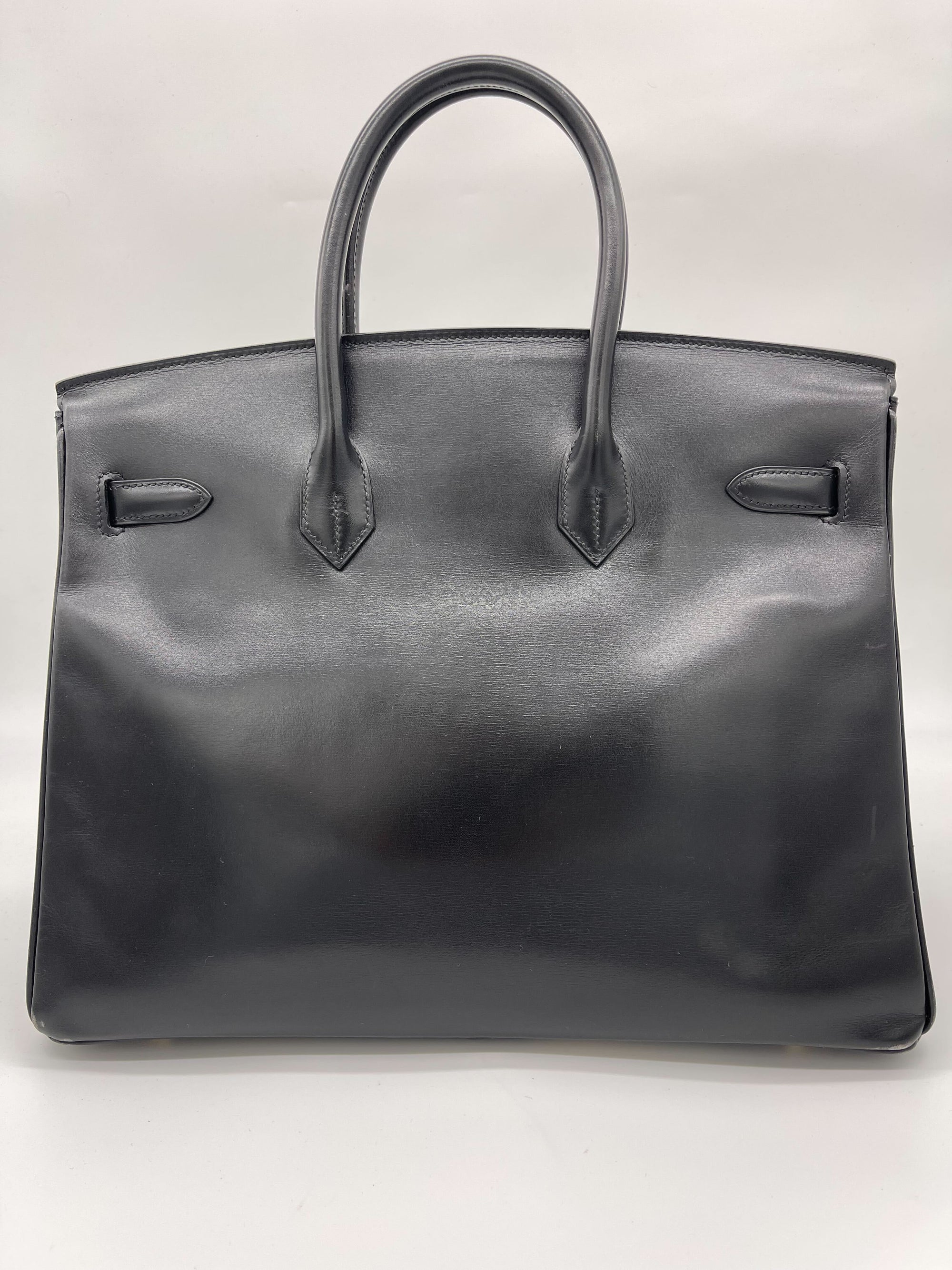 HMS Birkin 35 Noir Box Leather Gold Hardware