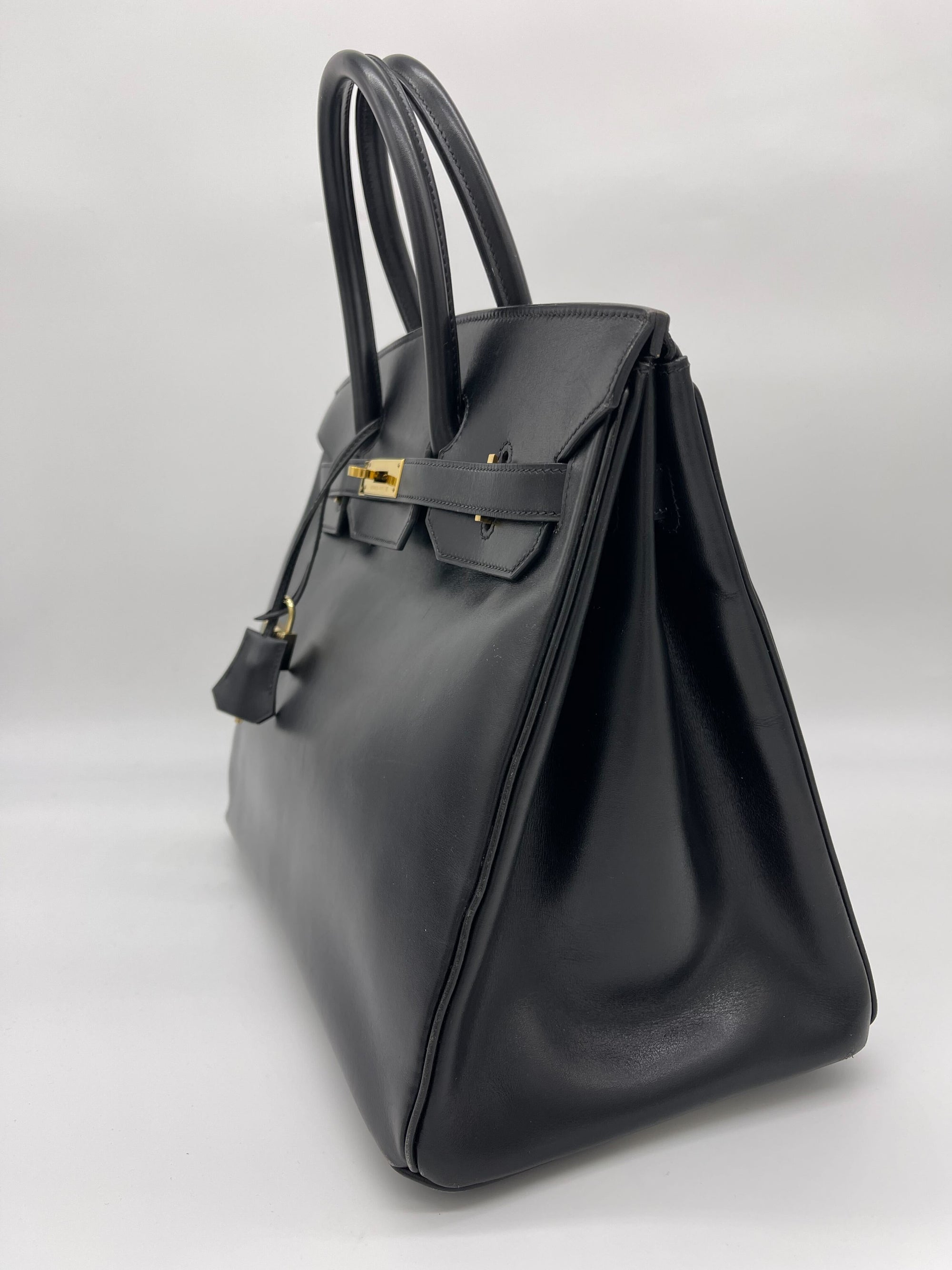 HMS Birkin 35 Noir Box Leather Gold Hardware